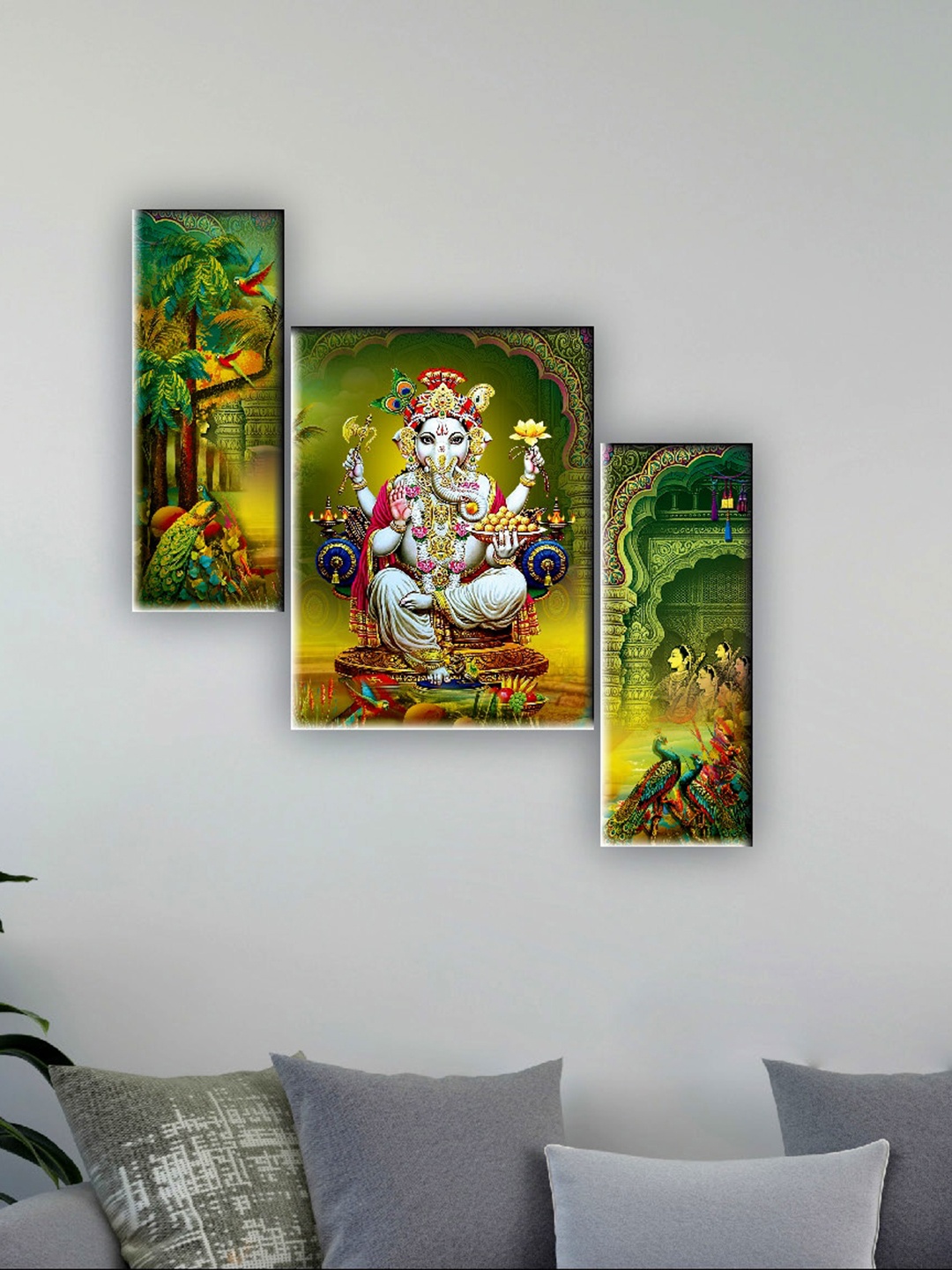 

SAF Green & Grey 3 Pieces Lord Ganesha Wall Art