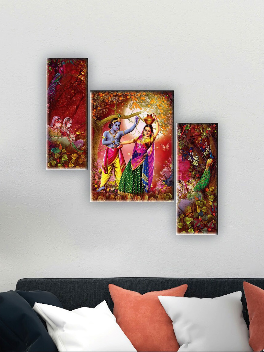 

SAF Pink & Blue 3 Pieces Radha Krishna Wall Art