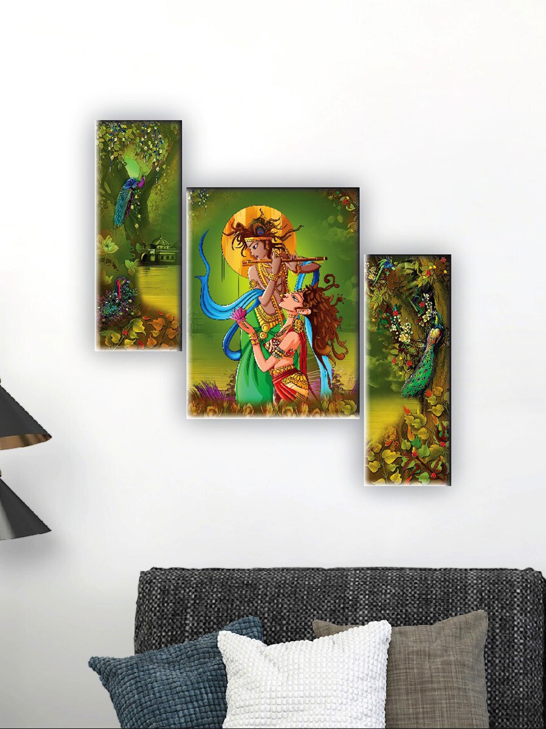 

SAF Green & Blue 3 Pieces Radha Krishna Wall Art