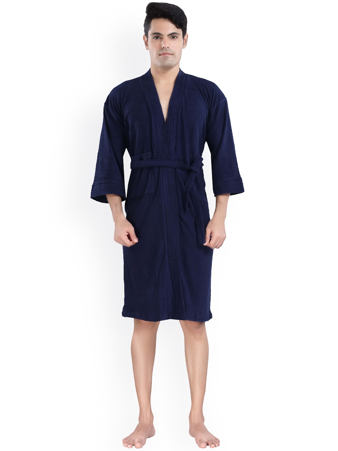 

HotGown Terry Cotton Shawl Collar Bath Robe, Navy blue