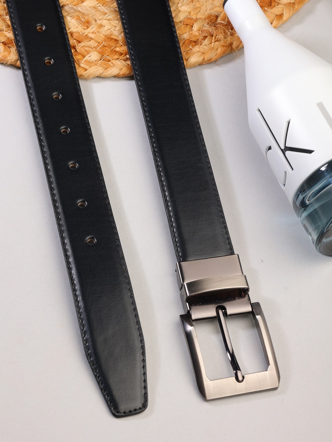 

ZEVORA Men Leather Reversible Belt, Black