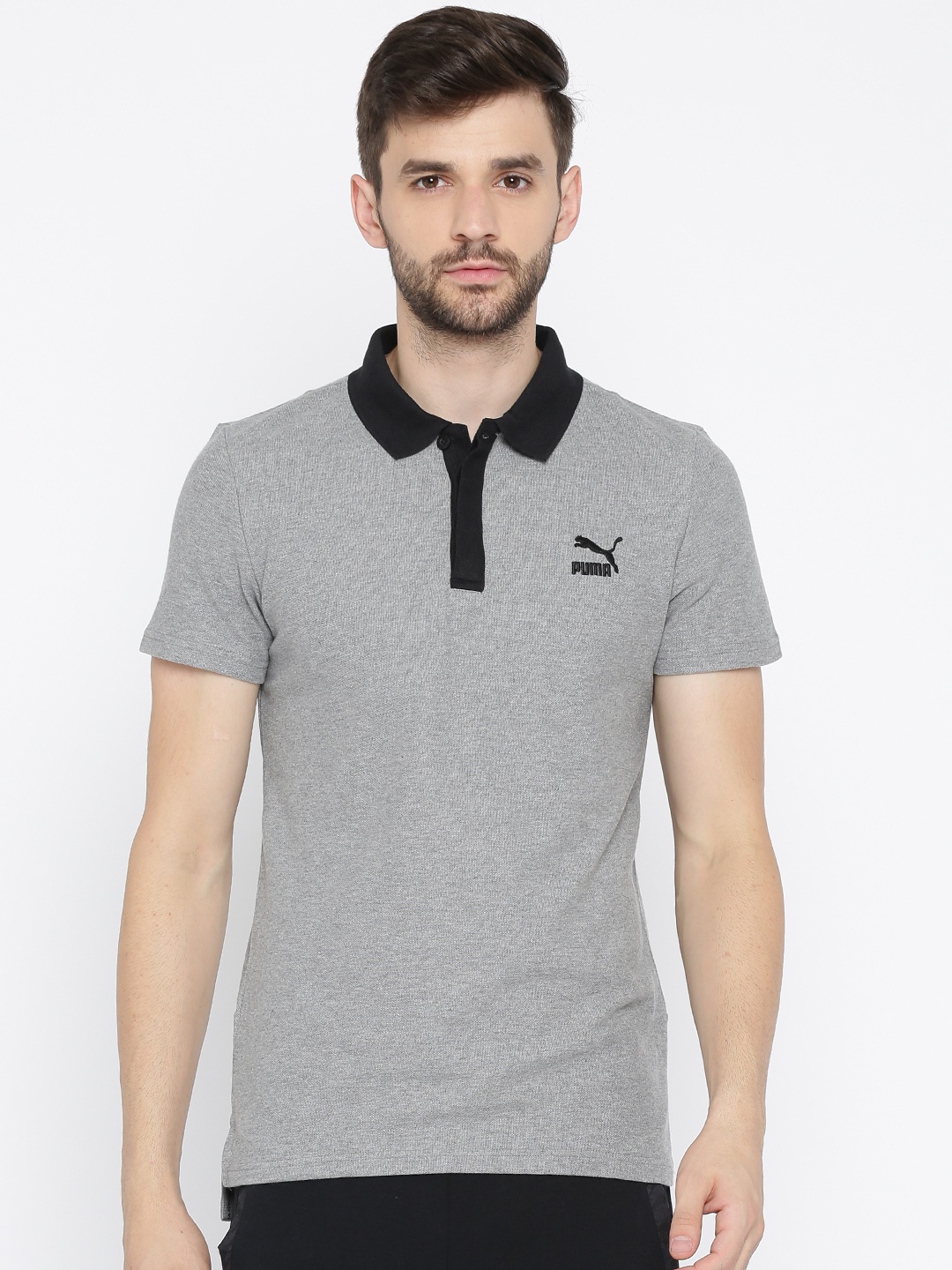 

Puma Men Grey Solid Archive Logo Polo Collar Pure Cotton T-shirt
