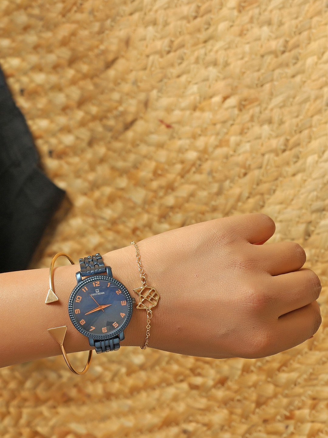 

Swiss Design Women Two Bracelets With Watch Gift Set-SDWJ23 Set-47, Blue