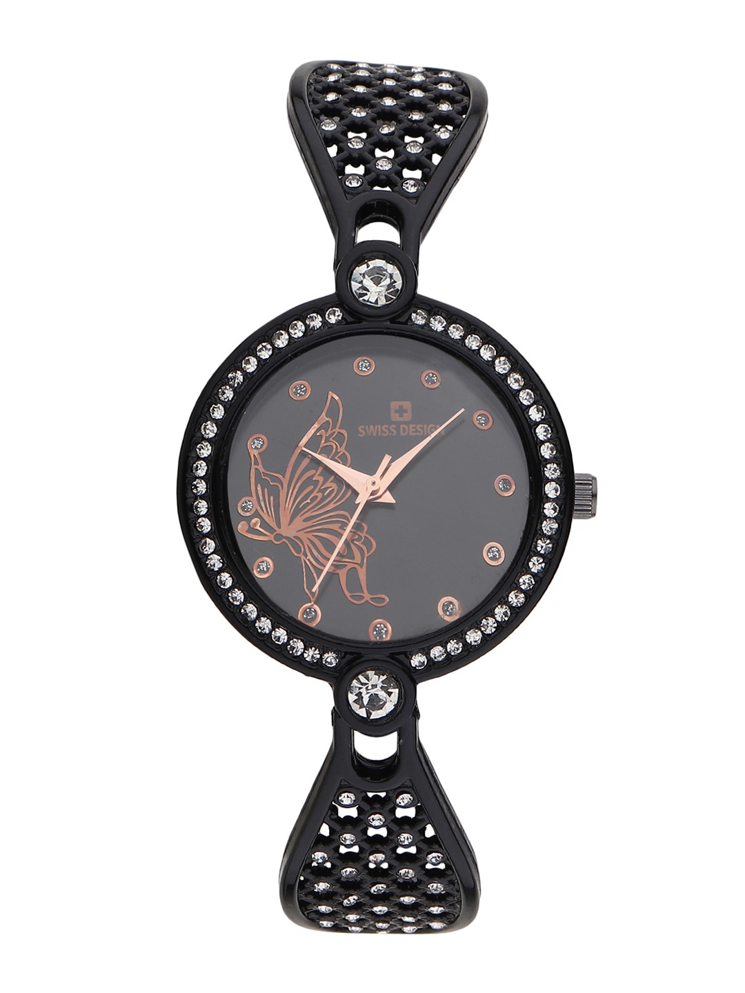 

Swiss Design Women 6 Bangles With Bracelet & Watch Gift Set SDWJ23 Set-16, Black