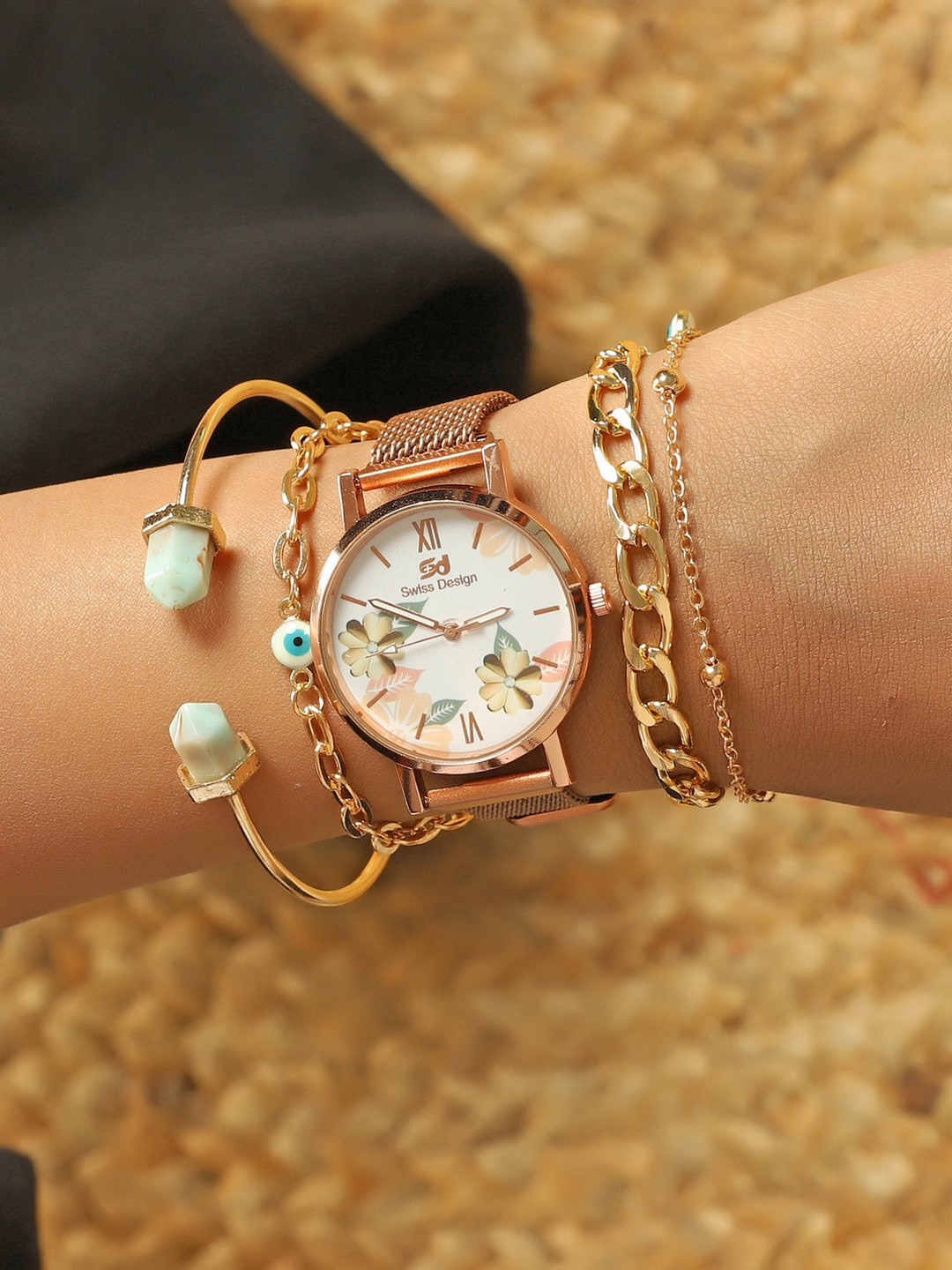 

Swiss Design Women Watch Gift Set SDWJ23 Set-50, Rose gold