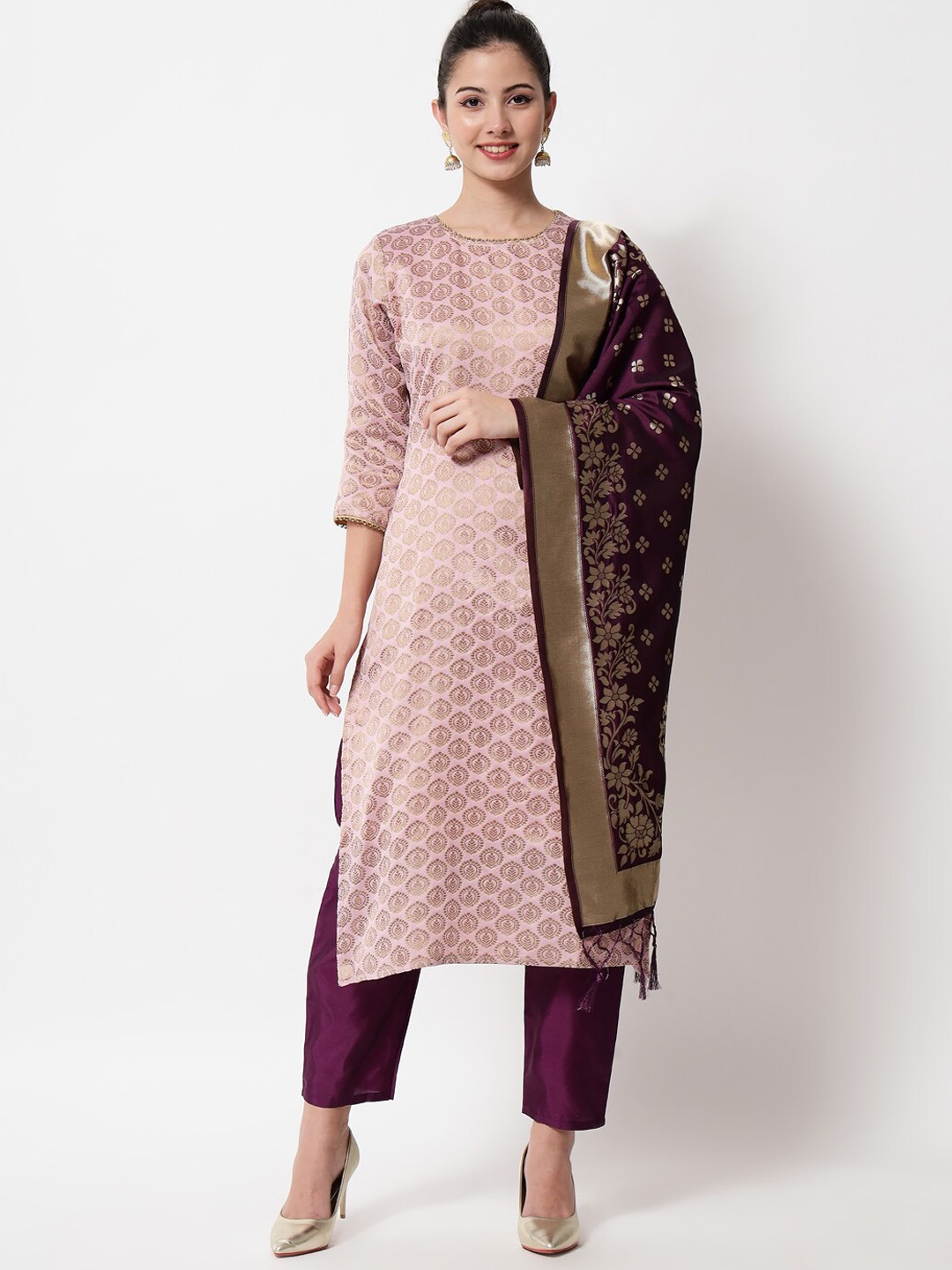 

KALINI Ethnic Motifs Regular Kurta with Trousers & With Dupatta, Pink