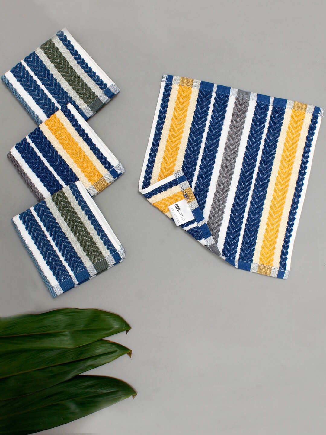 

AVI Living Blue & White 4-Pieces Herringbone Embossed Pure Cotton Absorbent Face Towel, Mustard