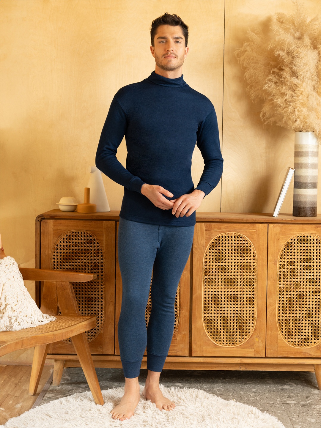 

Lux Cottswool Men Turtle Neck Thermal Set, Blue