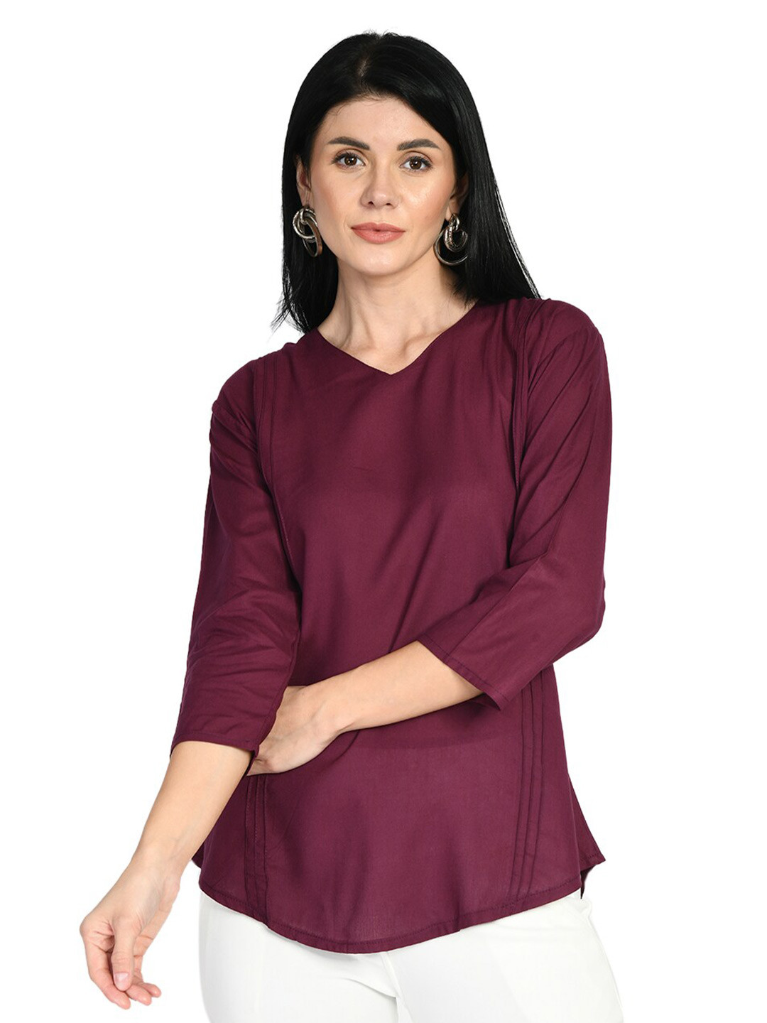 

IndiWeaves V-Neck Regular Top, Maroon