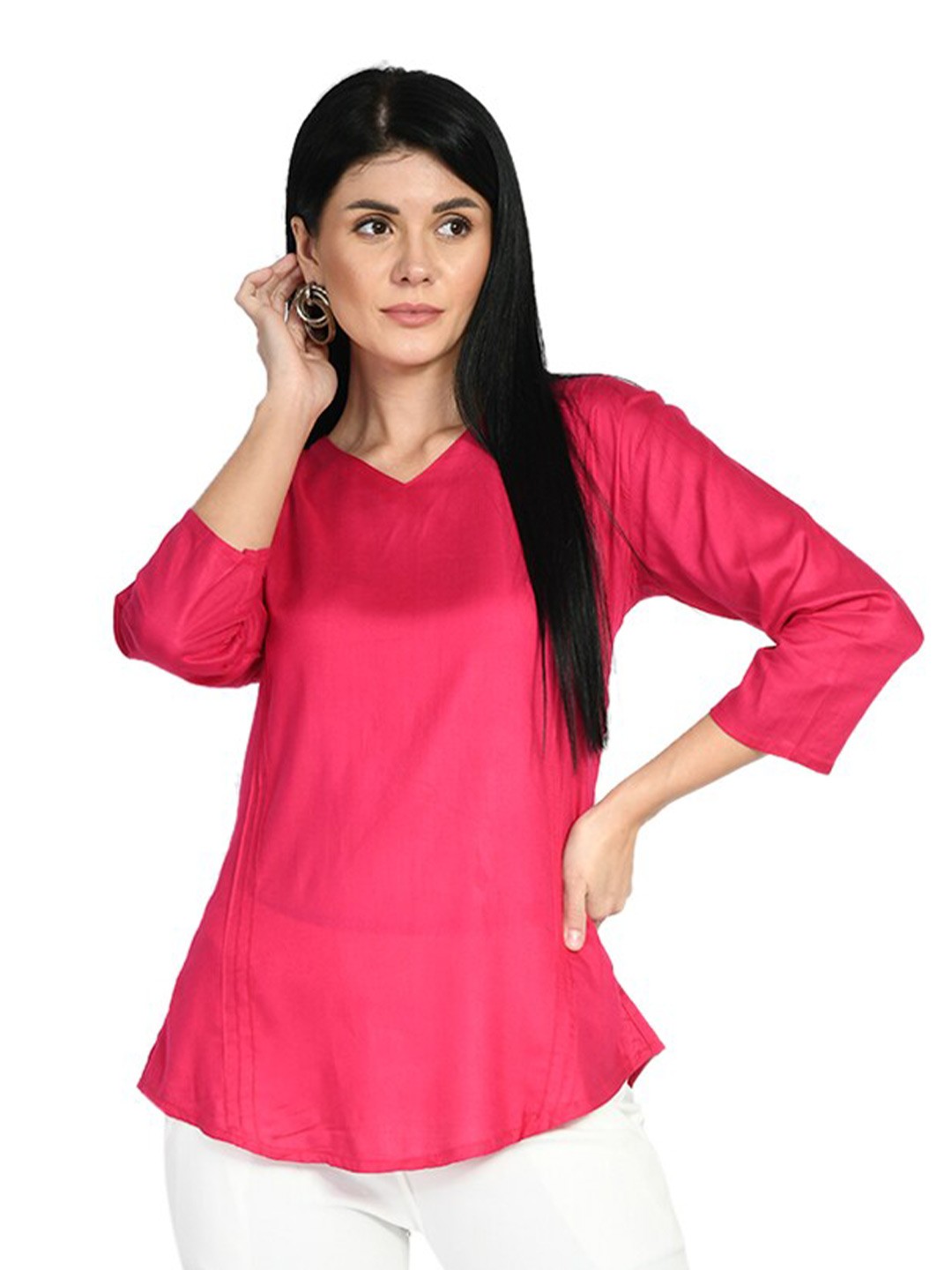 

IndiWeaves V-Neck Top, Magenta
