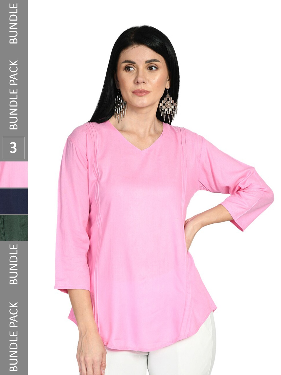 

IndiWeaves Pack Of 3 V-Neck Top, Pink