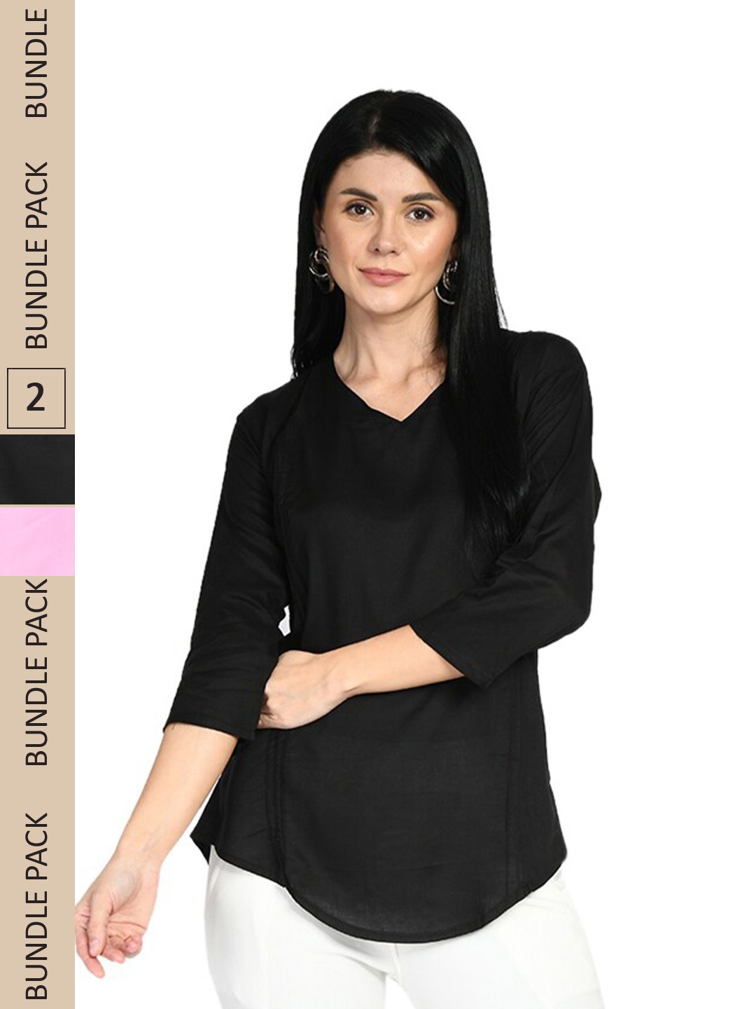 

IndiWeaves Pack Of 2 V-Neck Top, Black