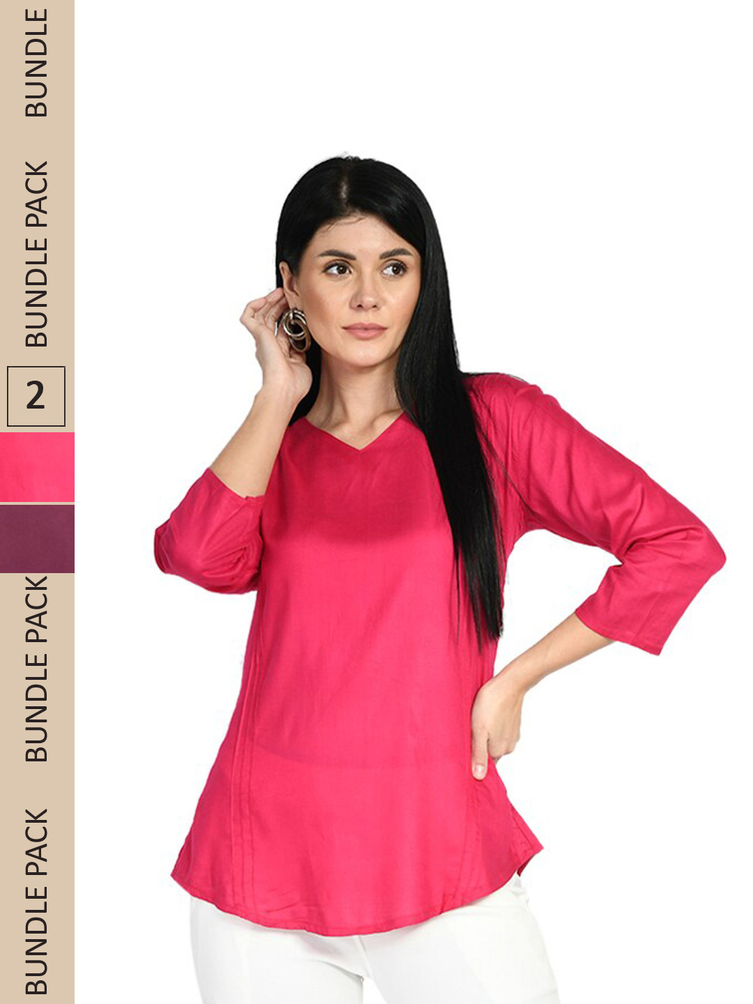 

IndiWeaves Pack Of 2 V-Neck Top, Pink