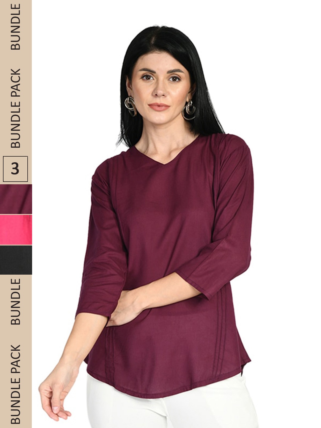

IndiWeaves Pack Of 3 V-Neck Top, Purple