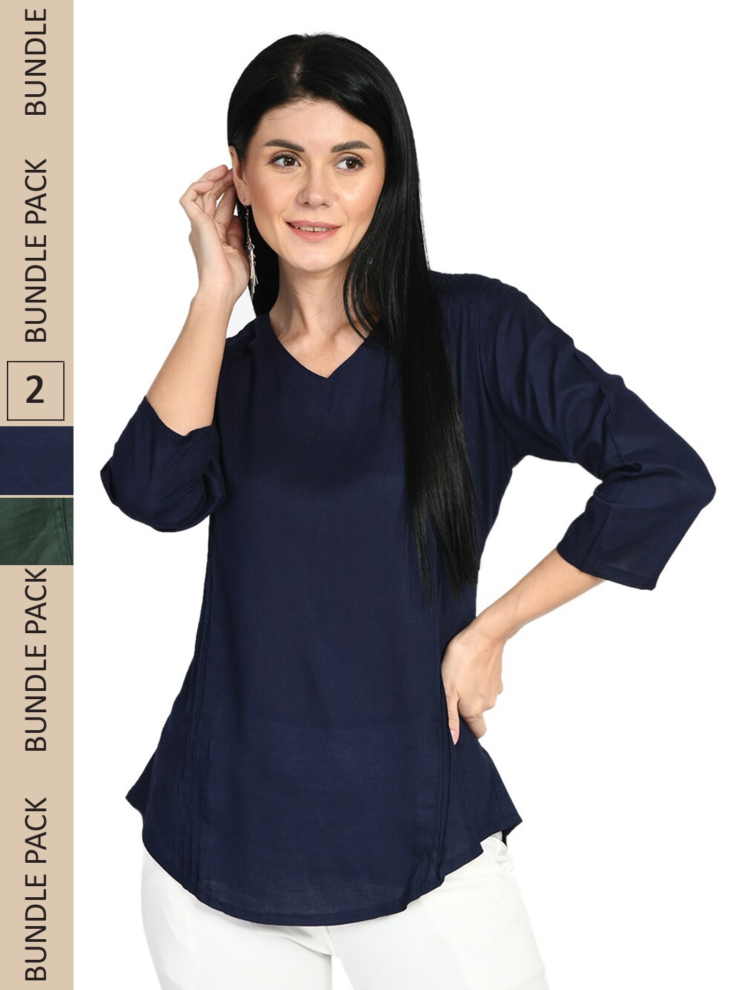 

IndiWeaves Pack Of 2 V-Neck Top, Navy blue
