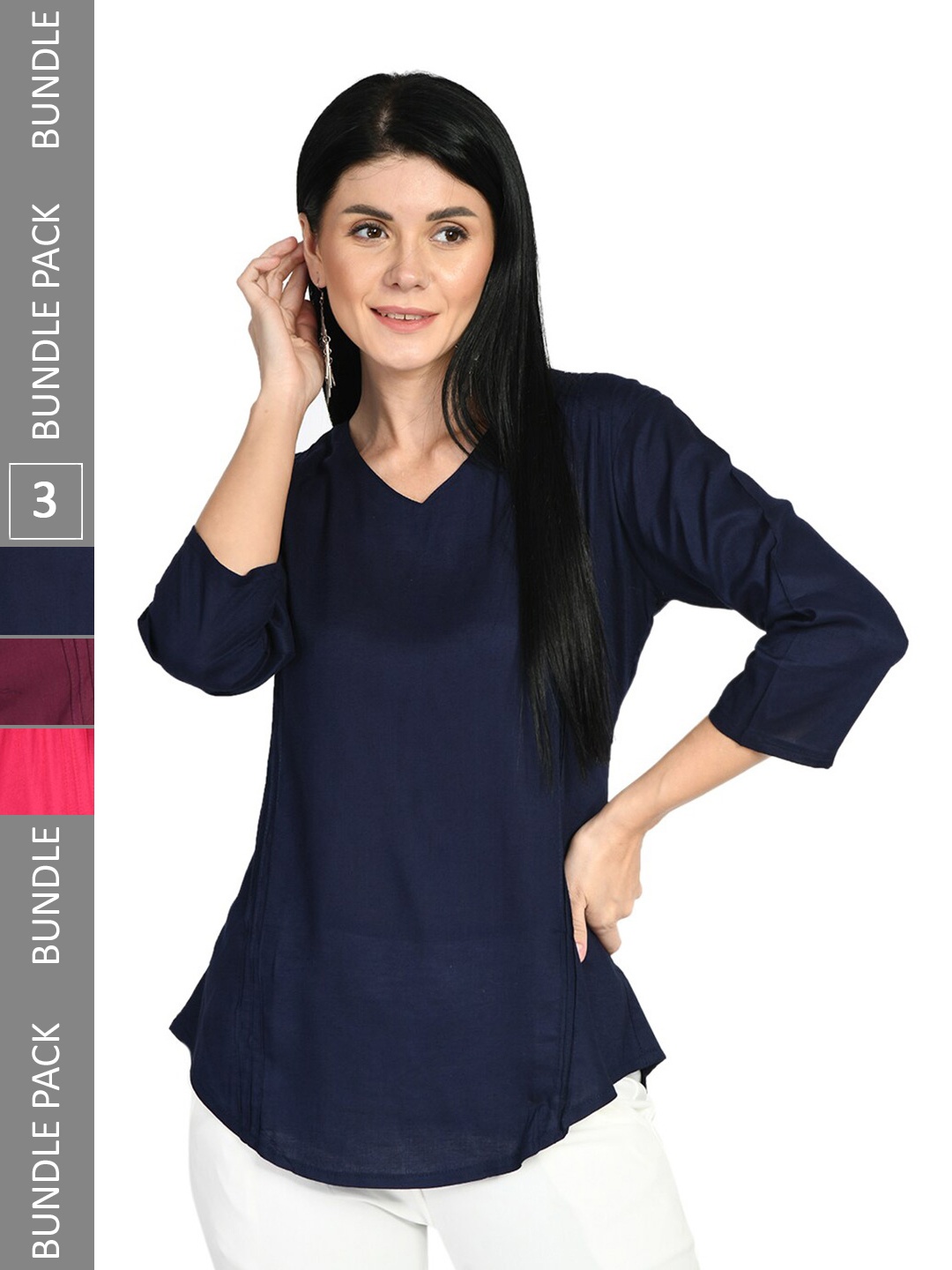 

IndiWeaves Pack Of 3 Regular Tops, Navy blue