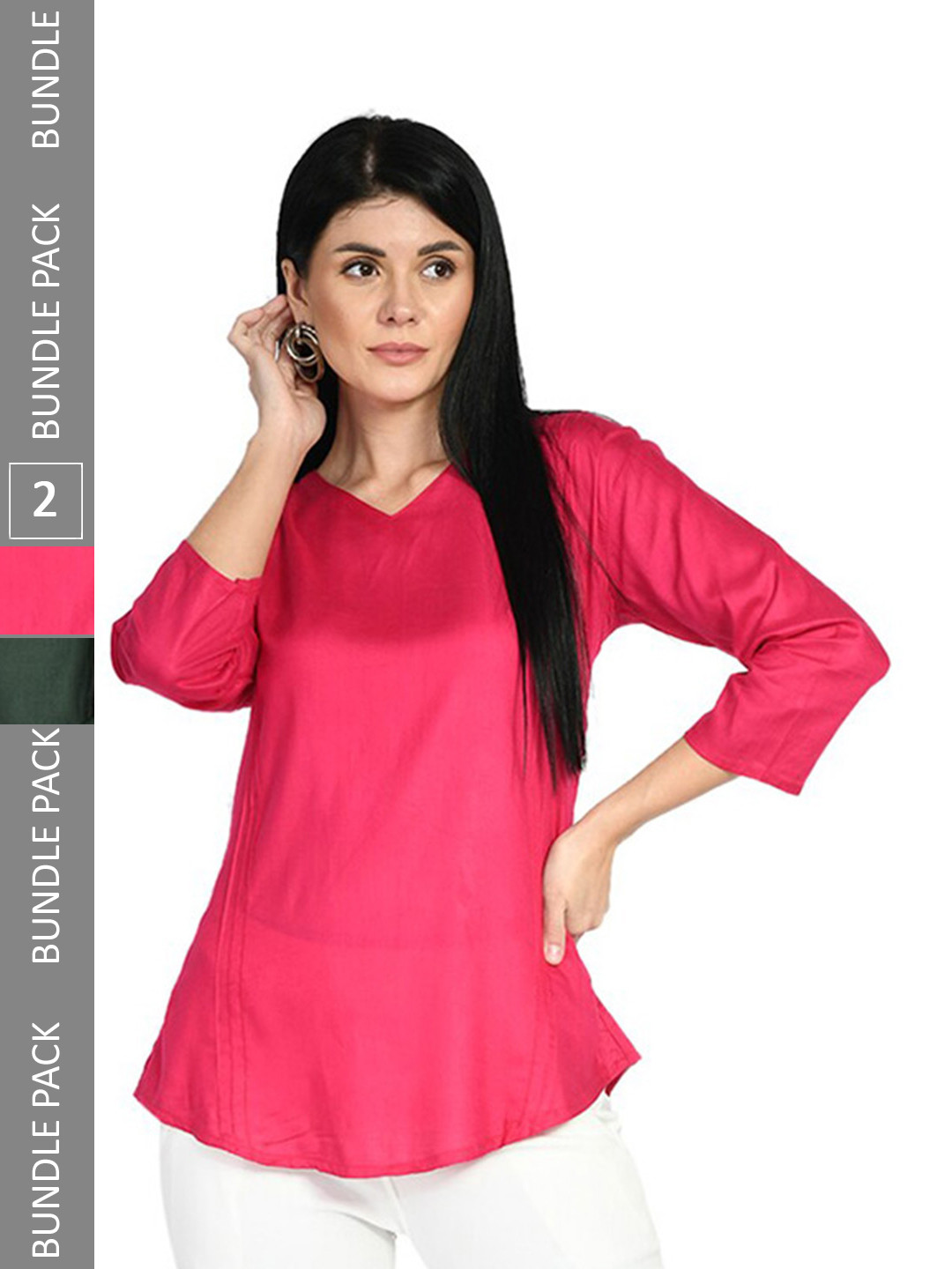 

IndiWeaves Pack Of 2 V-Neck Three-Fourth Sleeve Tops, Pink
