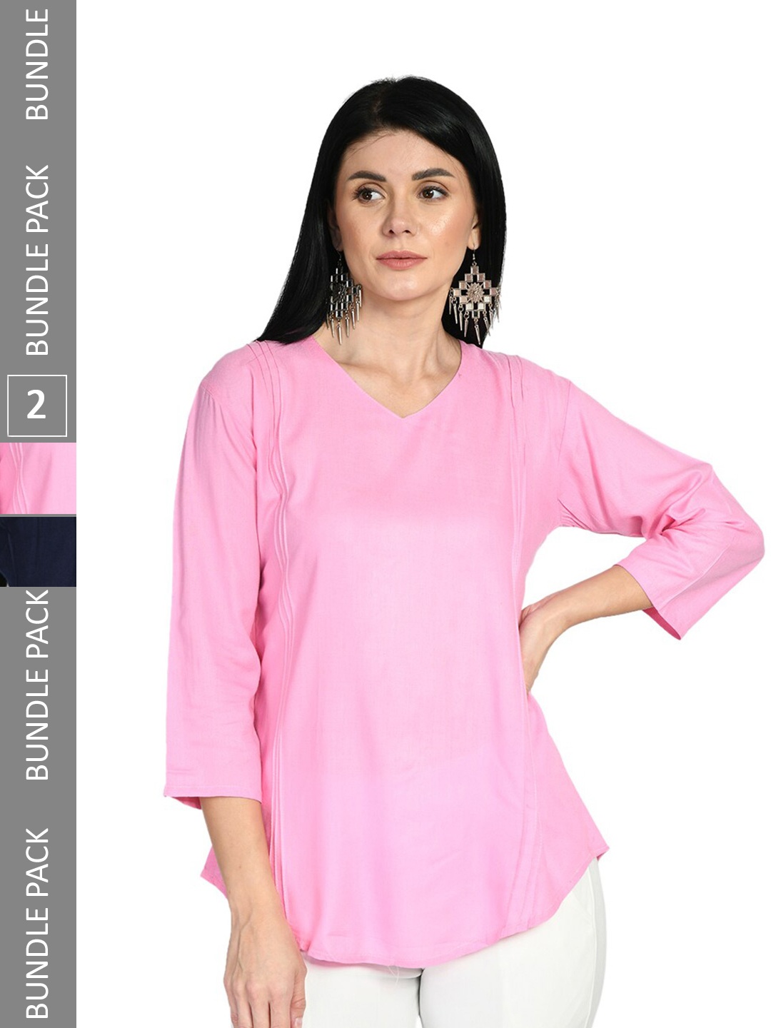 

IndiWeaves Pack of 2 V-Neck Full Sleeve Tunics, Pink