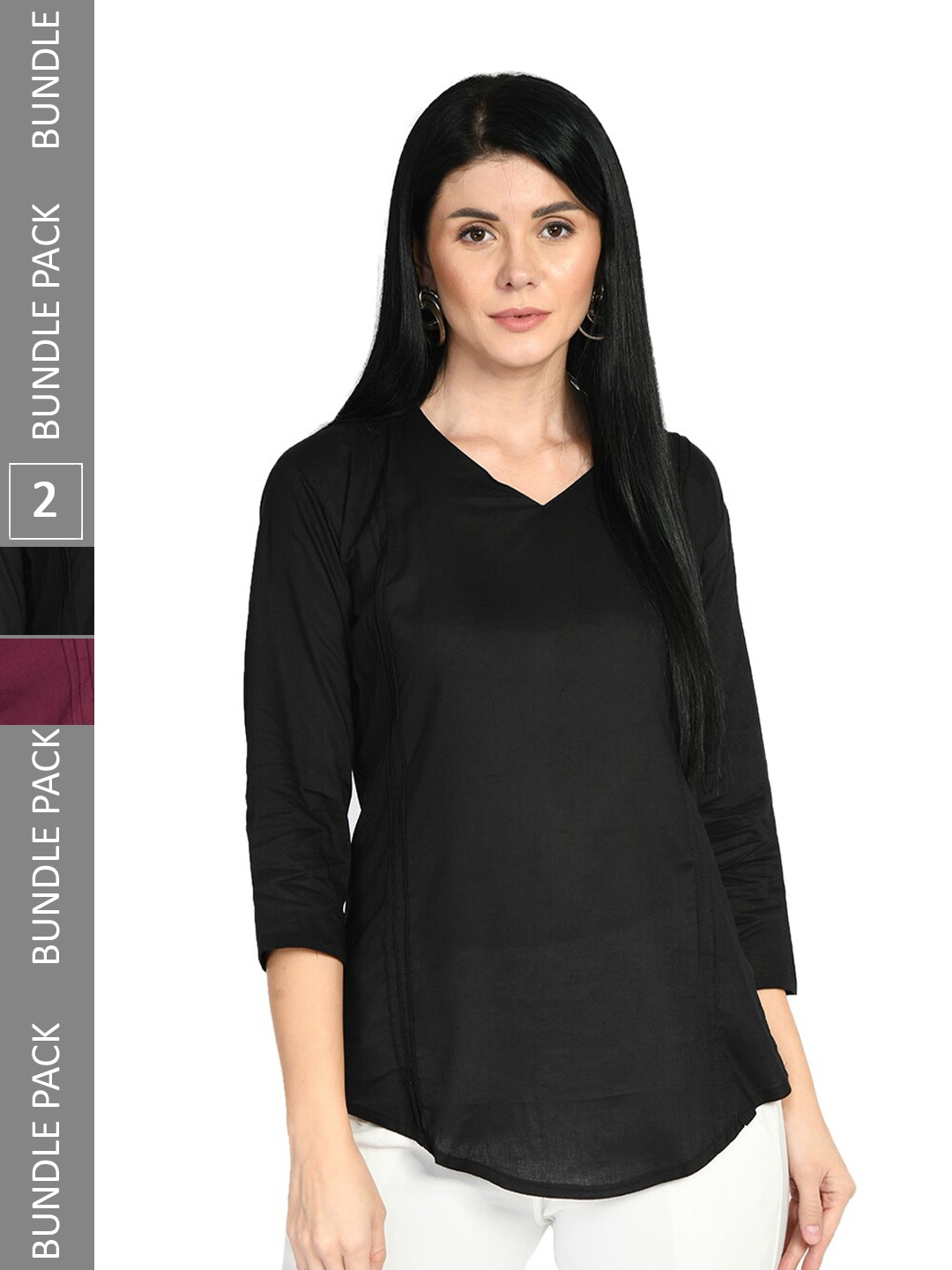

IndiWeaves Pack of 2 V-Neck Tops, Black