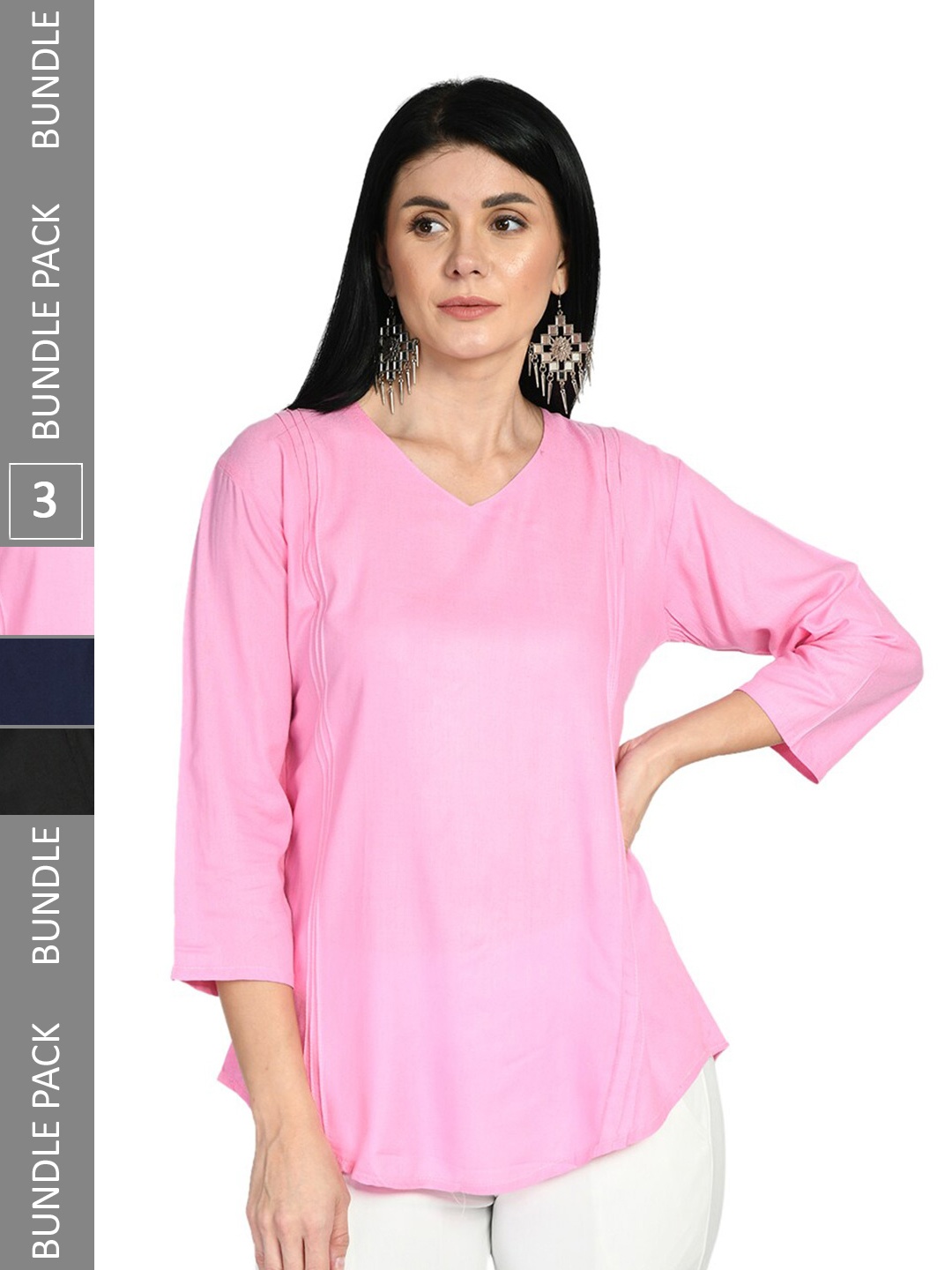 

IndiWeaves Pack Of 3 V-Neck Top, Pink