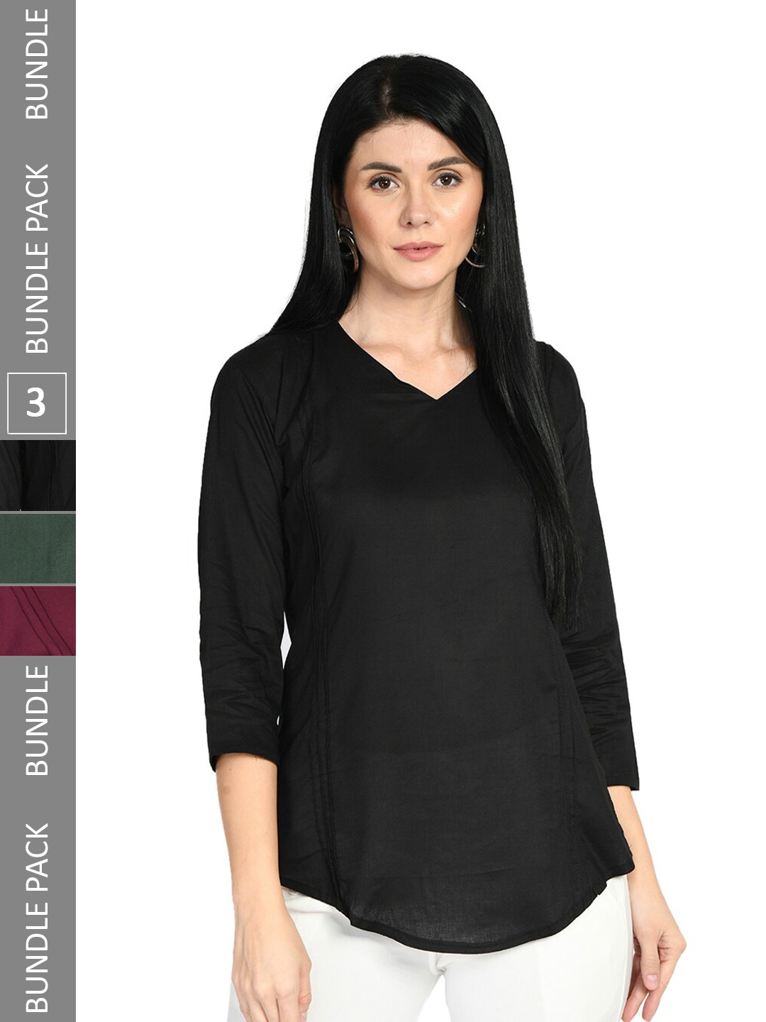 

IndiWeaves Pack Of 3 V-Neck Tops, Multi