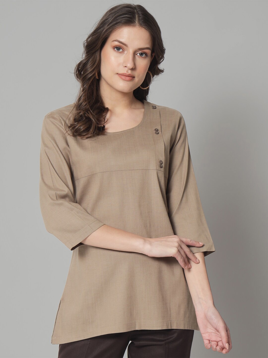 

PowerSutra V-Neck Three-Quarter Sleeves Casual Top, Beige