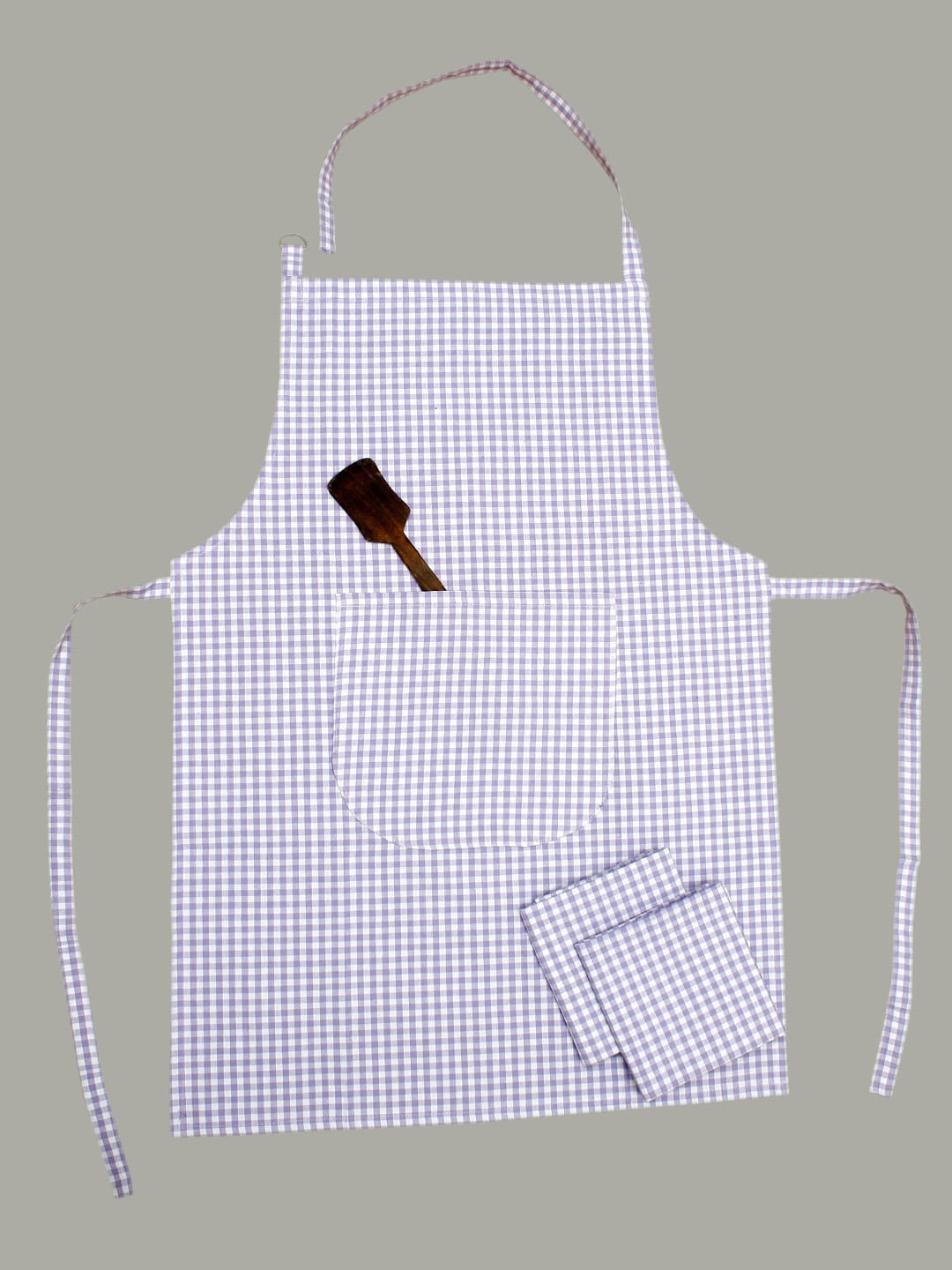 

AVI Living Purple & White 3 Pieces Checked 250 GSM Pure Cotton Kitchen Towel & Apron