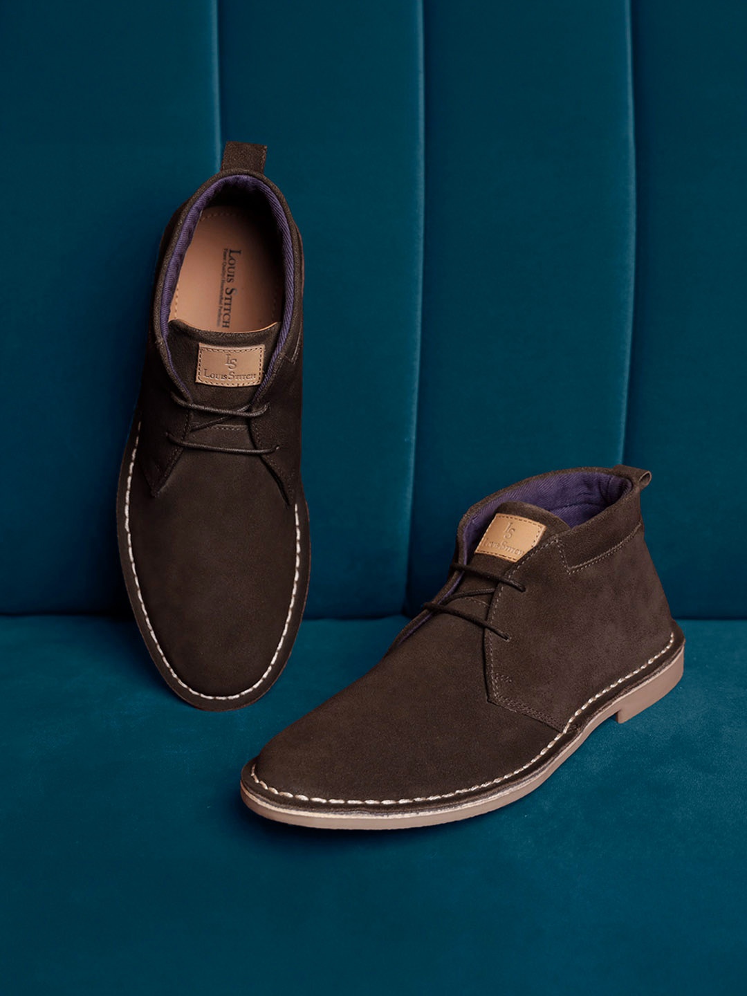 

LOUIS STITCH Men Mid-Top Solid Suede Desert Boots, Brown