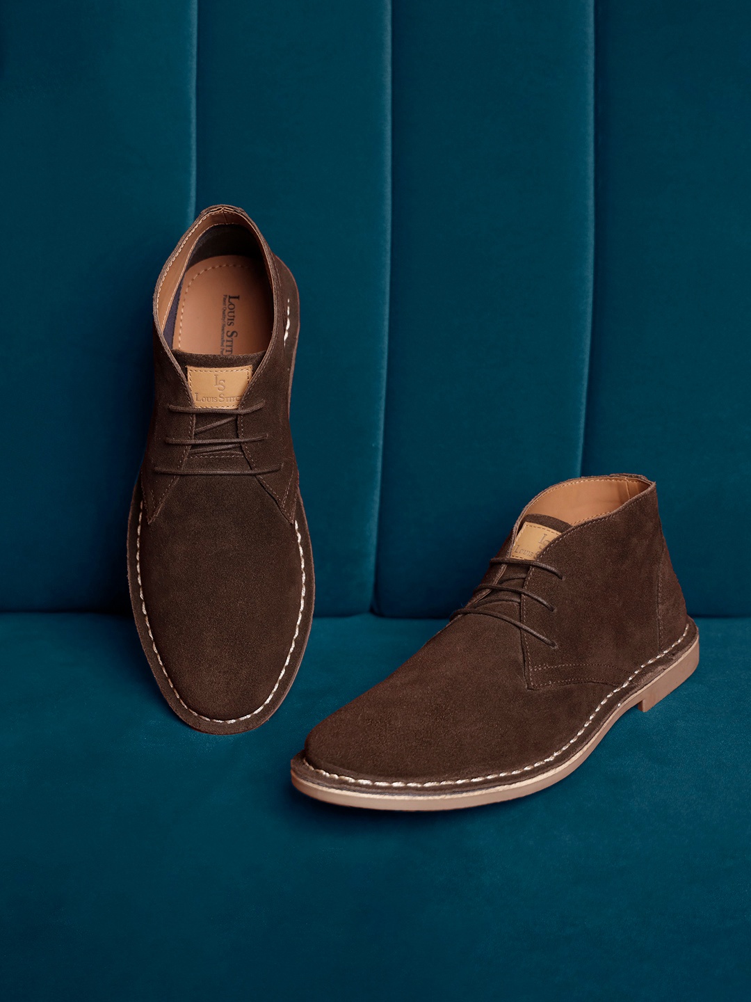 

LOUIS STITCH Men Mid-Top Solid Suede Desert Boots, Brown