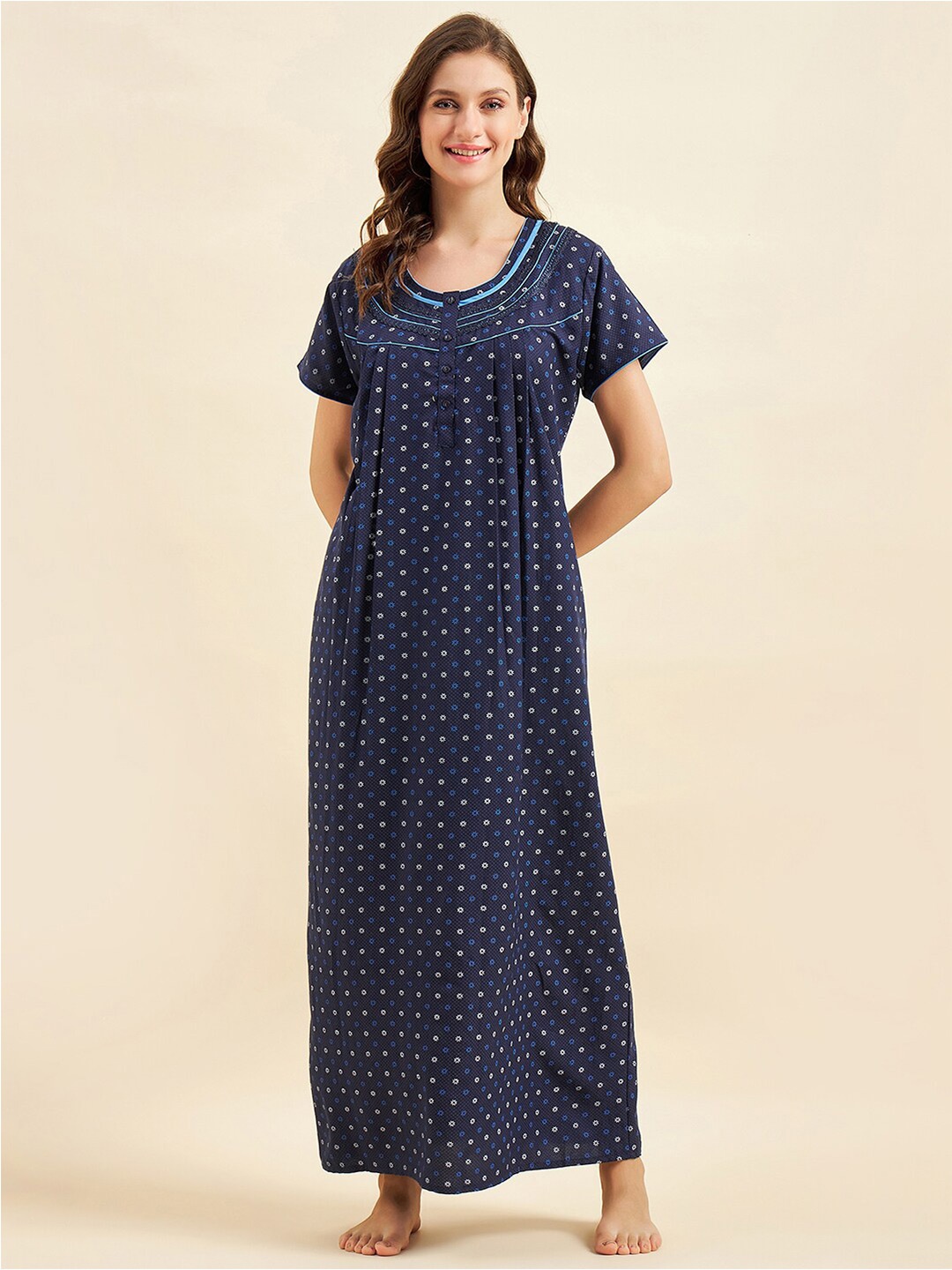 

Sweet Dreams Navy Blue & White Floral Printed Maxi Nightdress