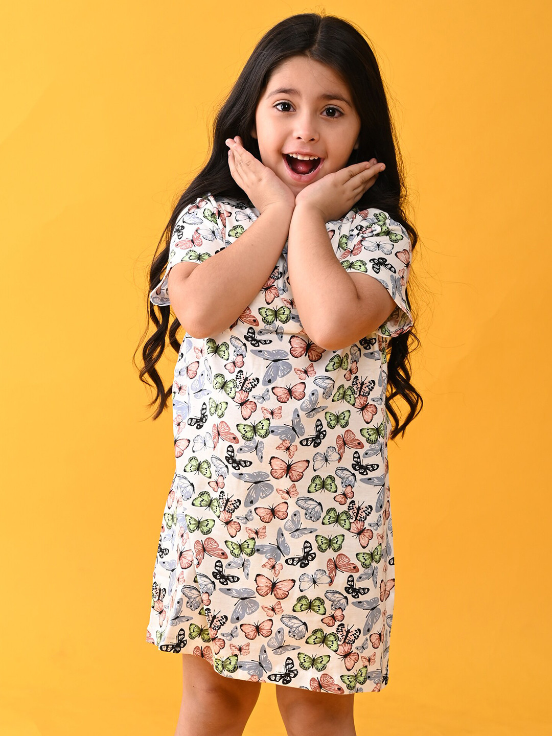 

Anthrilo Girls Conversational Printed Cotton A-Line Dress, White