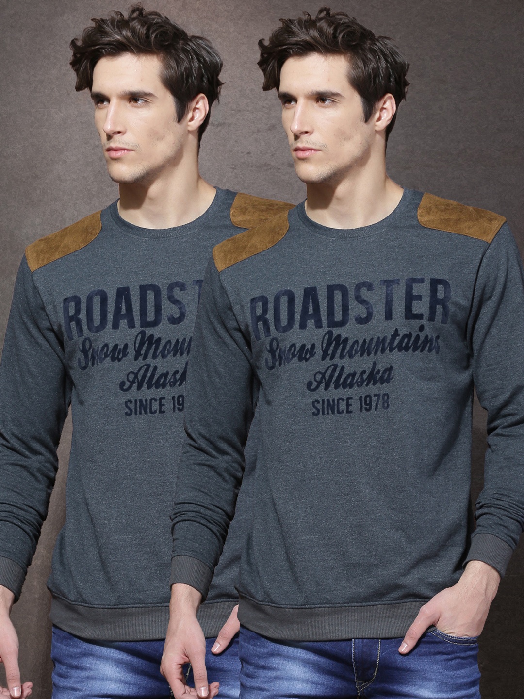 

Roadster Men Pack of 2 Charcoal Grey Printed T-shirts