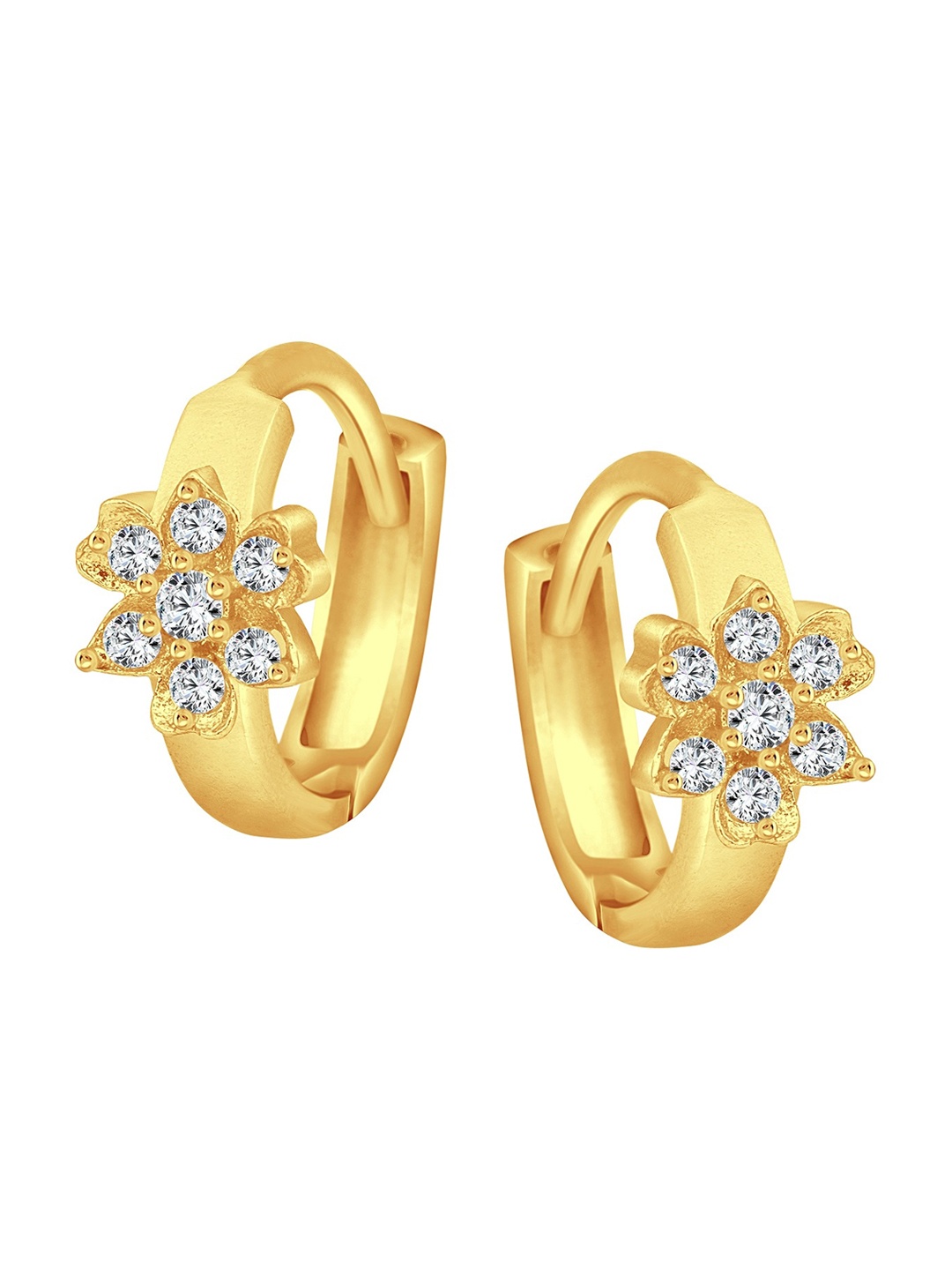 

Vighnaharta Gold-Plated Floral CZ Studded Hoop Earrings