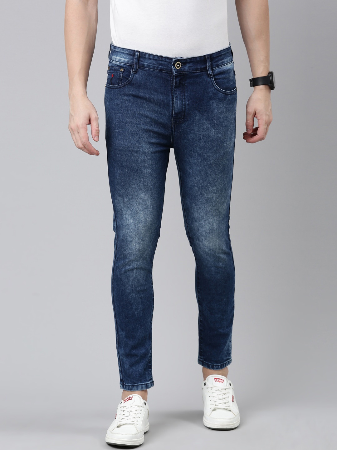 

CINOCCI Men Slim Fit Heavy Fade Clean Look Stretchable Jeans, Blue