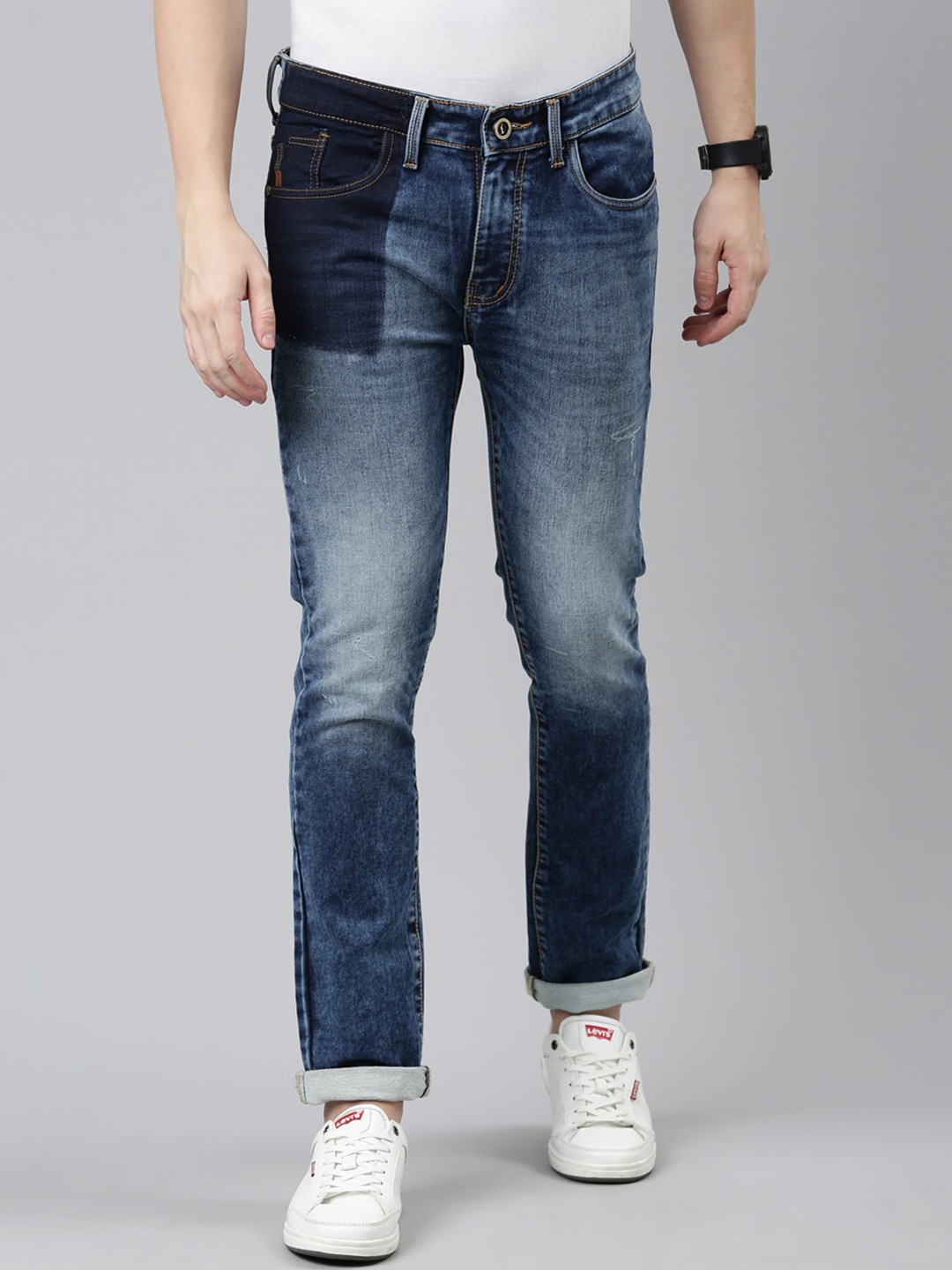 

CINOCCI Men Slim Fit Heavy Fade Clean Look Stretchable Jeans, Blue