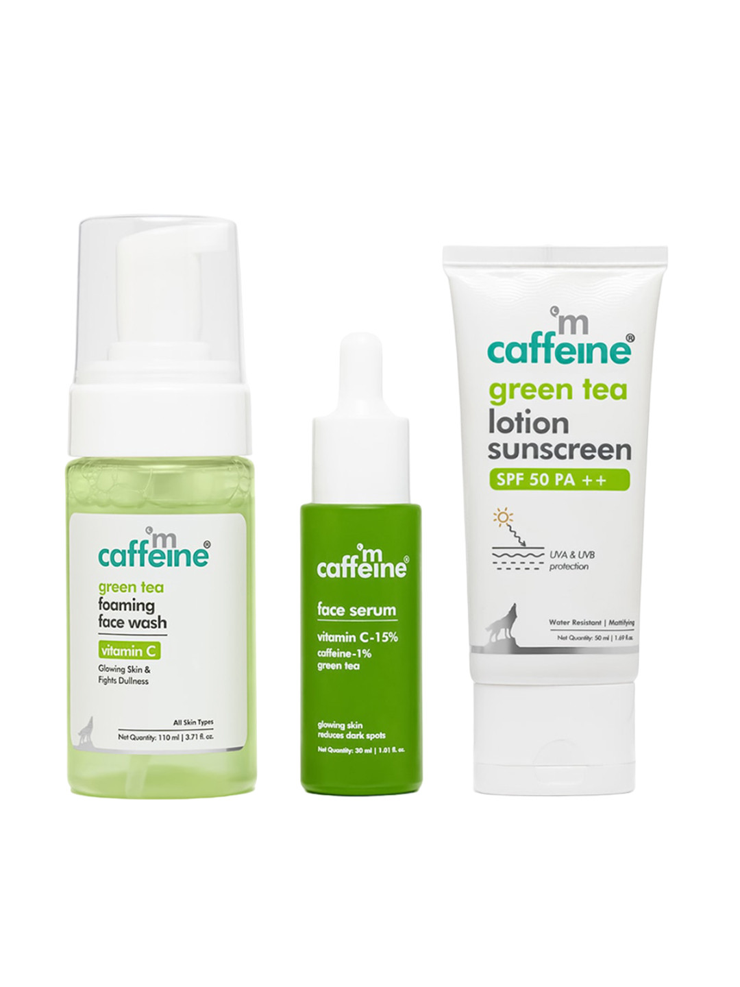 

MCaffeine Set Of Daily Glow Skin Care Gift Set - Face Wash + Serum + Sunscreen, Green