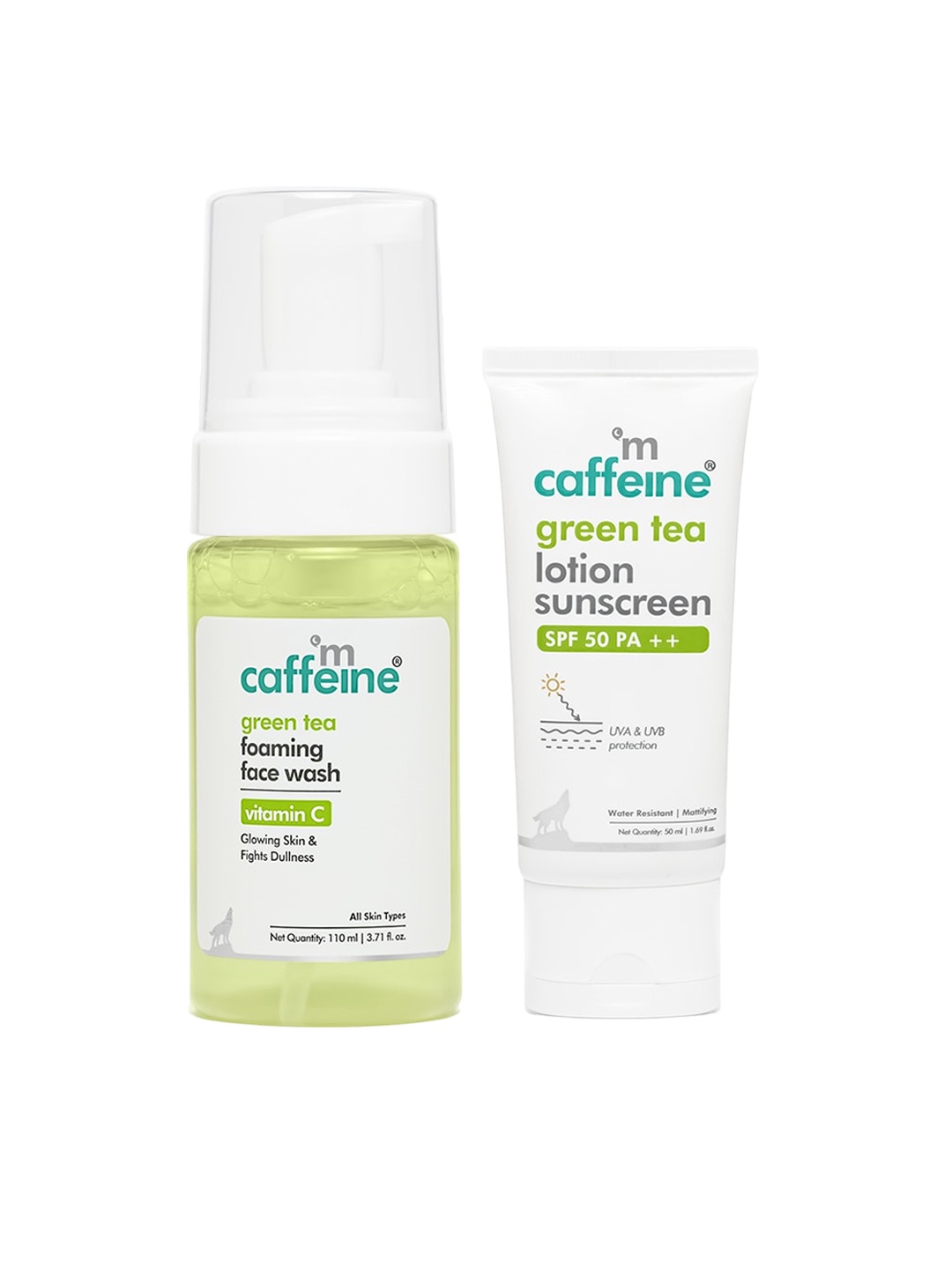 

MCaffeine Set of Green Tea Foaming Face Wash & Sunscreen Lotion SPF 50 PA++, White