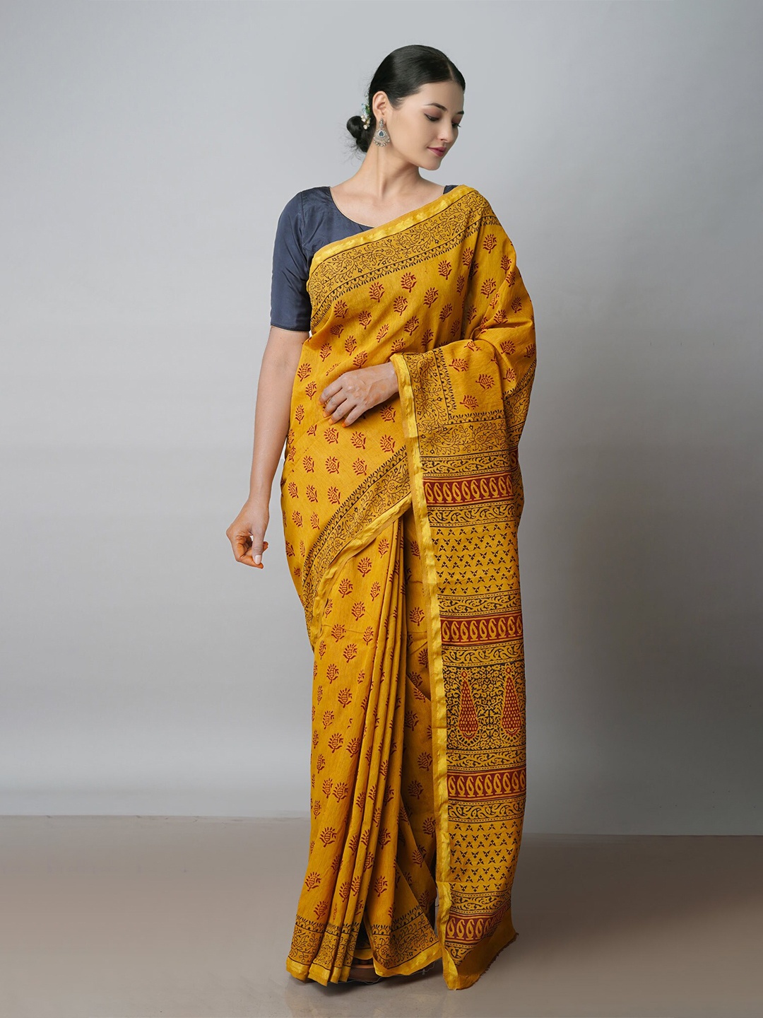 

Unnati Silks Bagh Zari Chanderi Saree With Blouse Piece, Brown