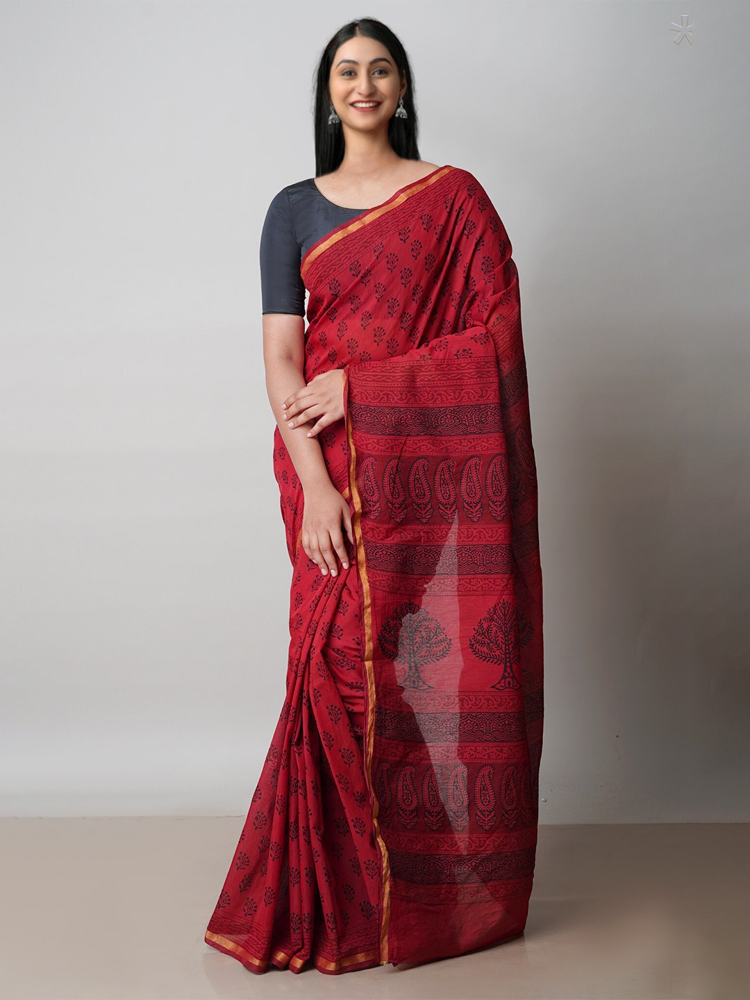 

Unnati Silks Bagh Zari Chanderi Saree With Blouse Piece, Red