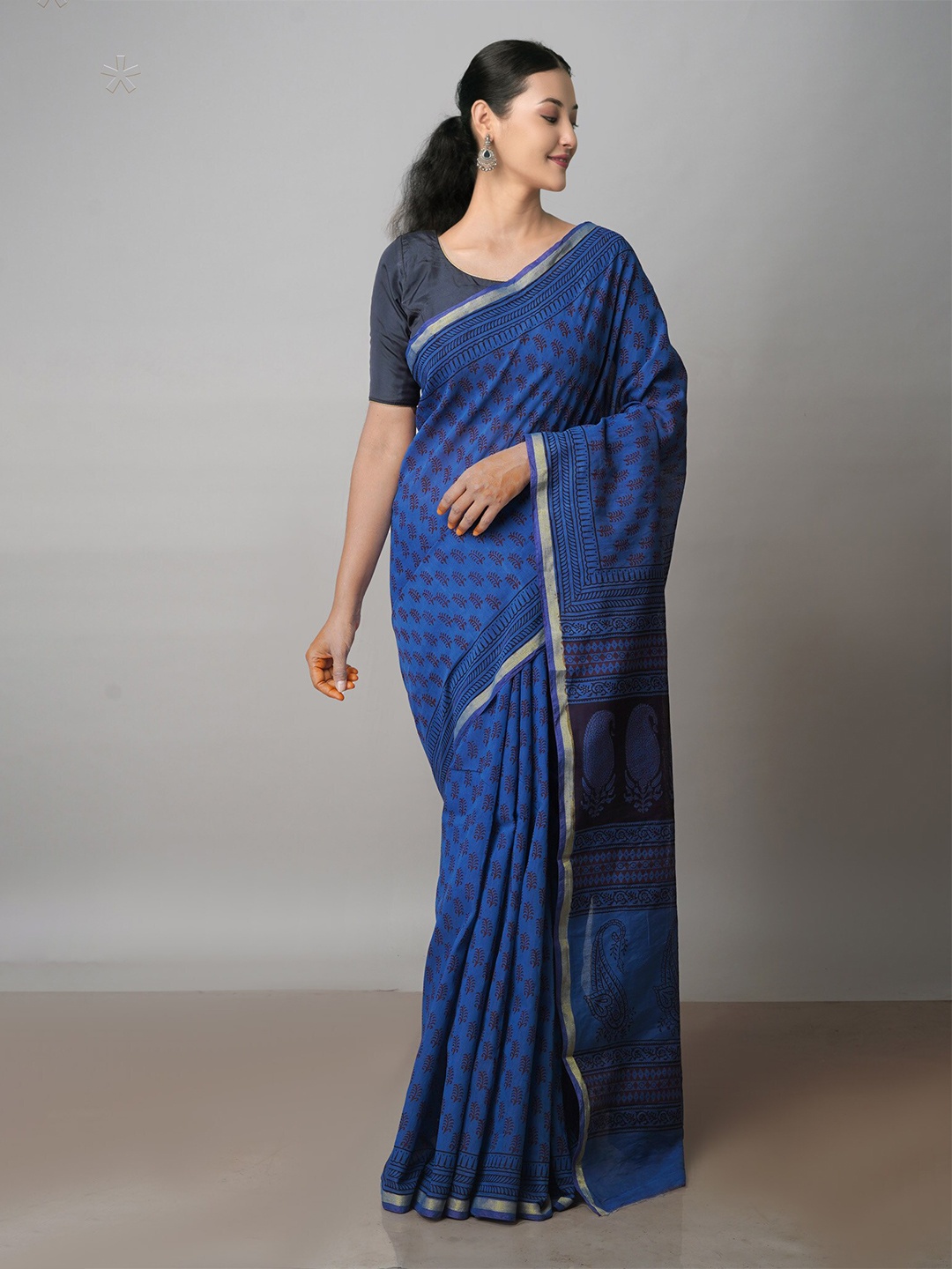 

Unnati Silks Bagh Zari Chanderi Saree With Blouse Piece, Blue