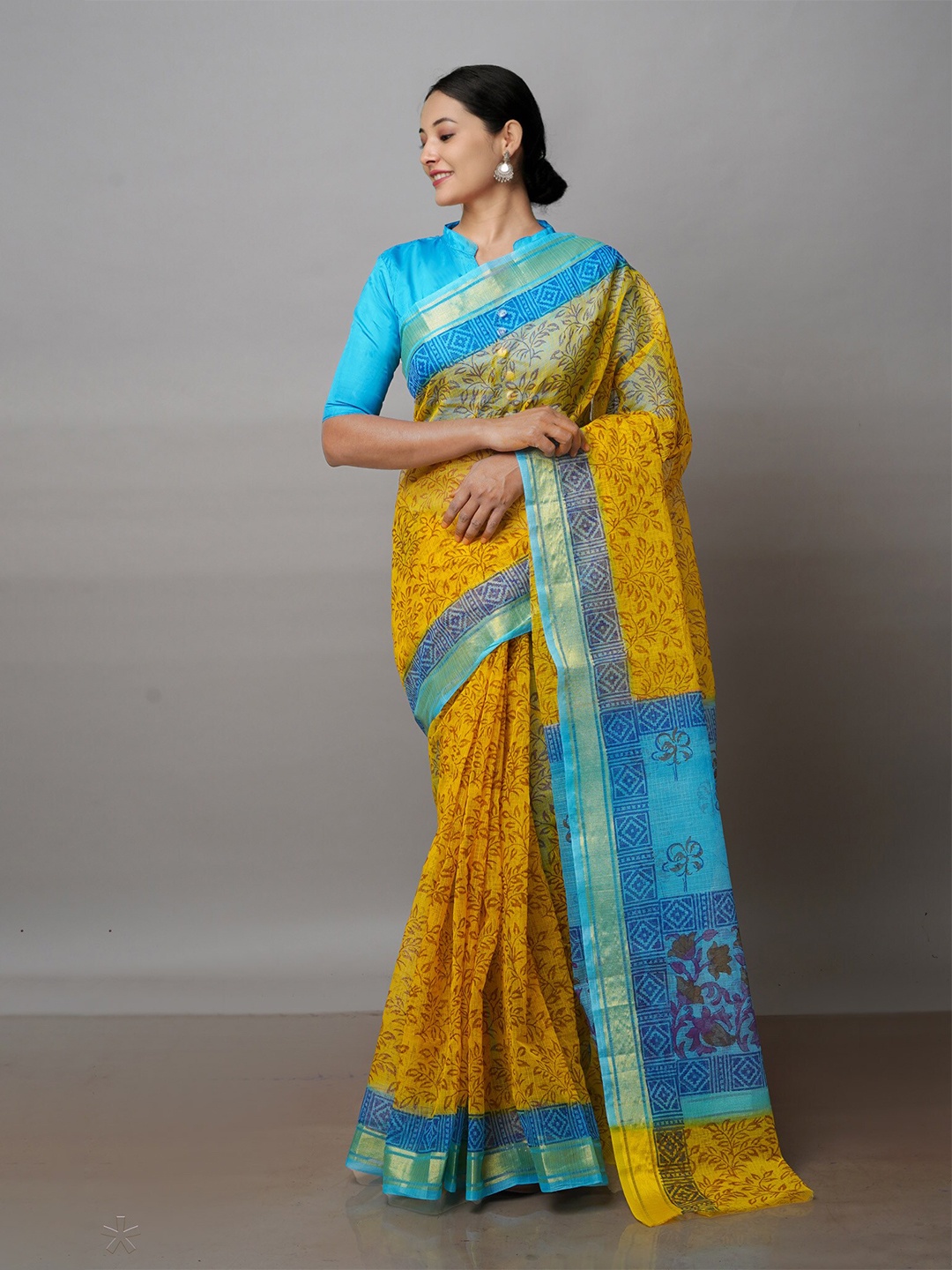 

Unnati Silks Ethnic Motifs Zari Pure Cotton Kota Saree With Blouse Piece, Yellow