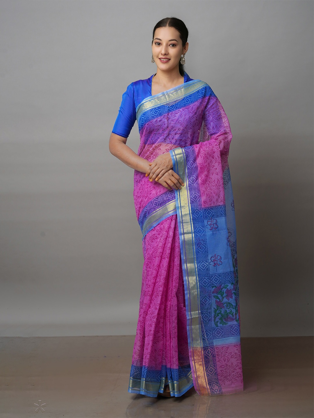 

Unnati Silks Floral Pure Cotton Kota Saree With Blouse Piece, Pink