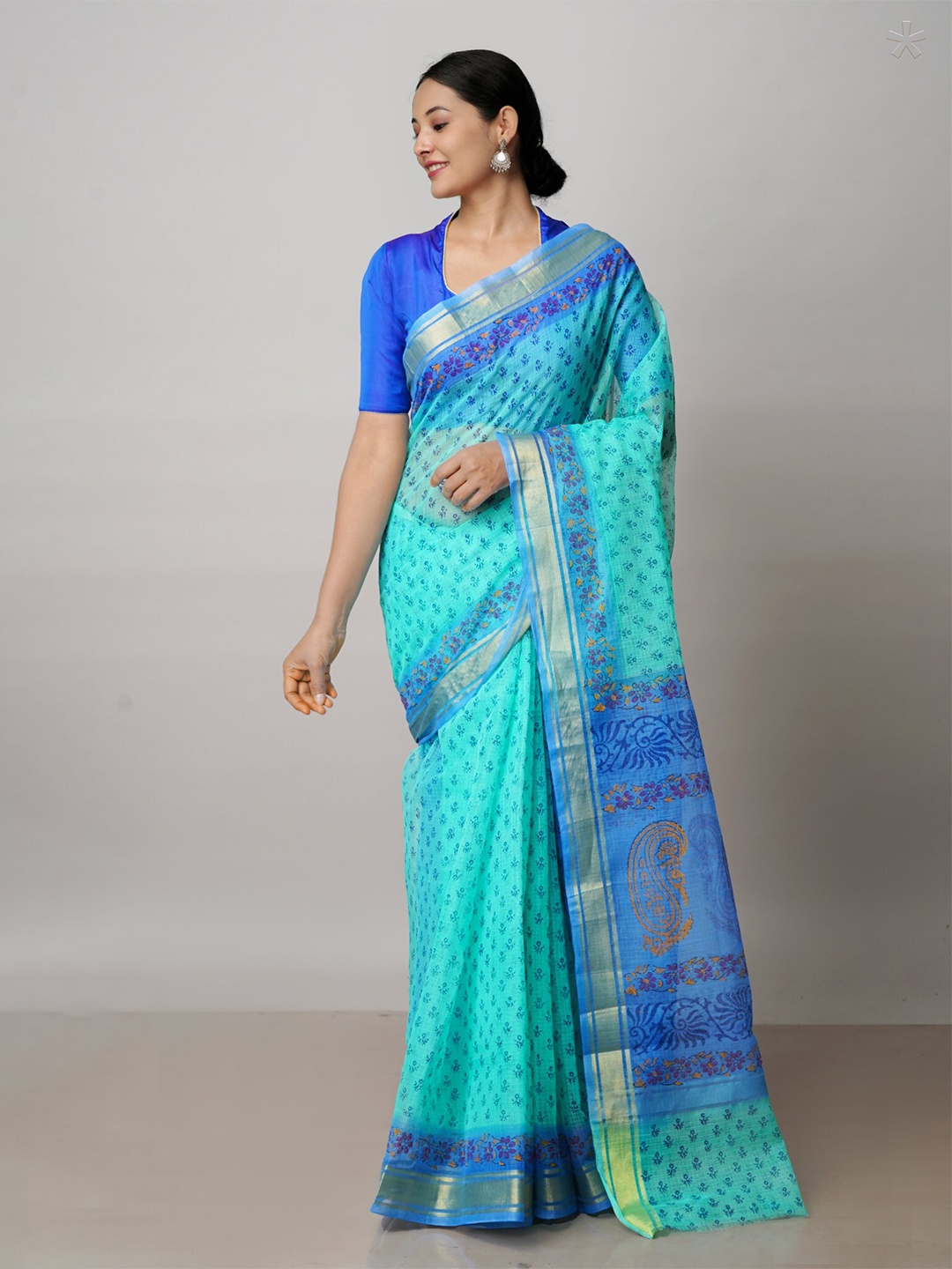 

Unnati Silks Ethnic Motifs Zari Pure Cotton Kota Saree With Blouse Piece, Green