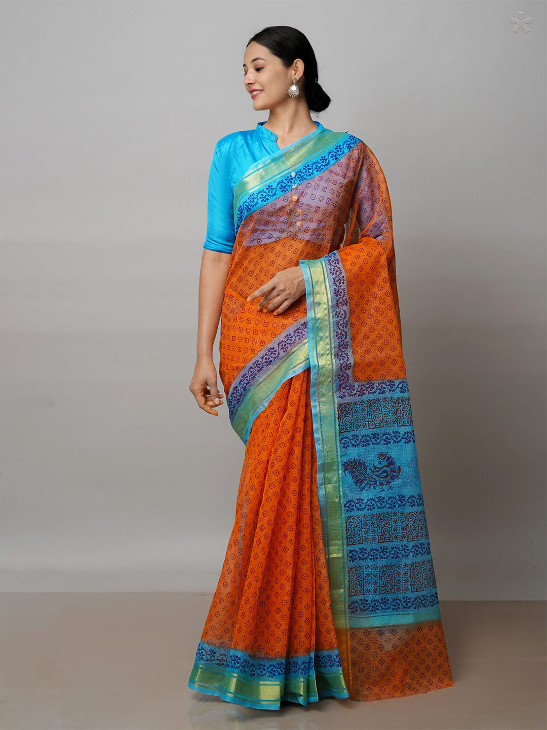 

Unnati Silks Ethnic Motifs Zari Pure Cotton Kota Saree With Blouse Piece, Orange