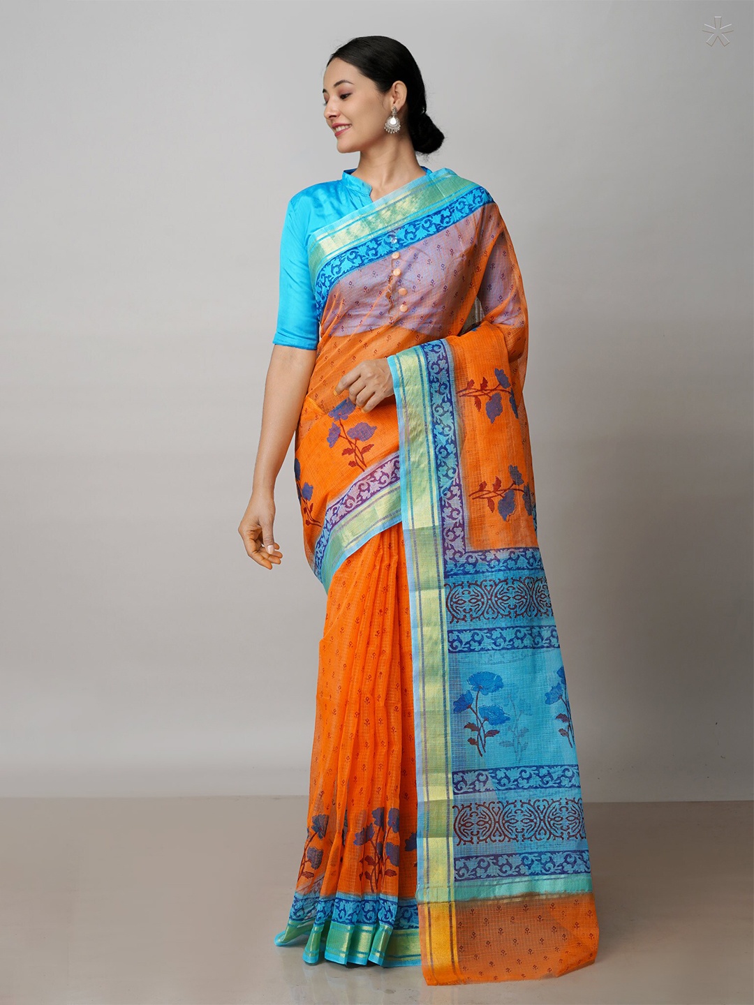 

Unnati Silks Ethnic Motifs Zari Pure Cotton Kota Saree With Blouse Piece, Orange