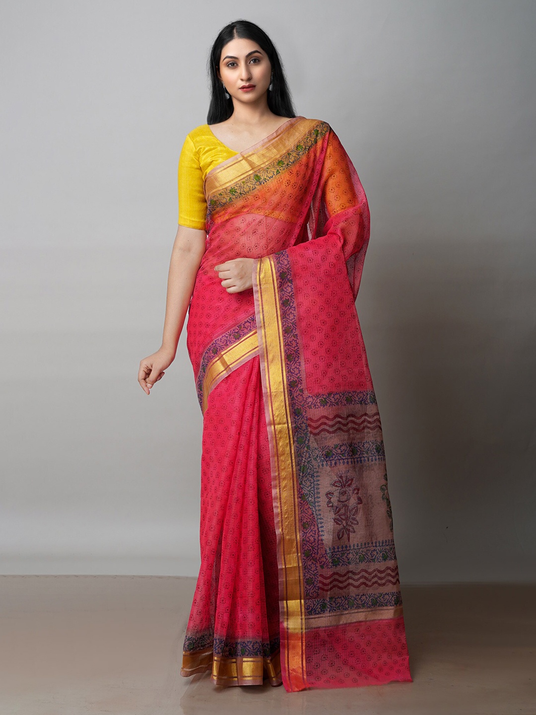 

Unnati Silks Red & Black Ethnic Motifs Zari Pure Cotton Kota Saree