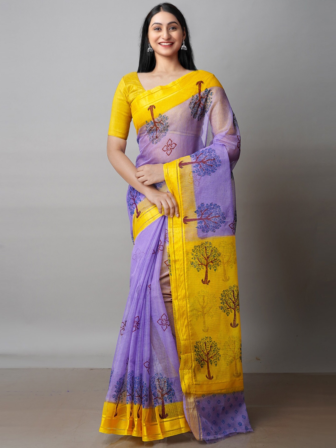 

Unnati Silks Violet & Purple Ethnic Motifs Zari Pure Cotton Handloom Kota Saree
