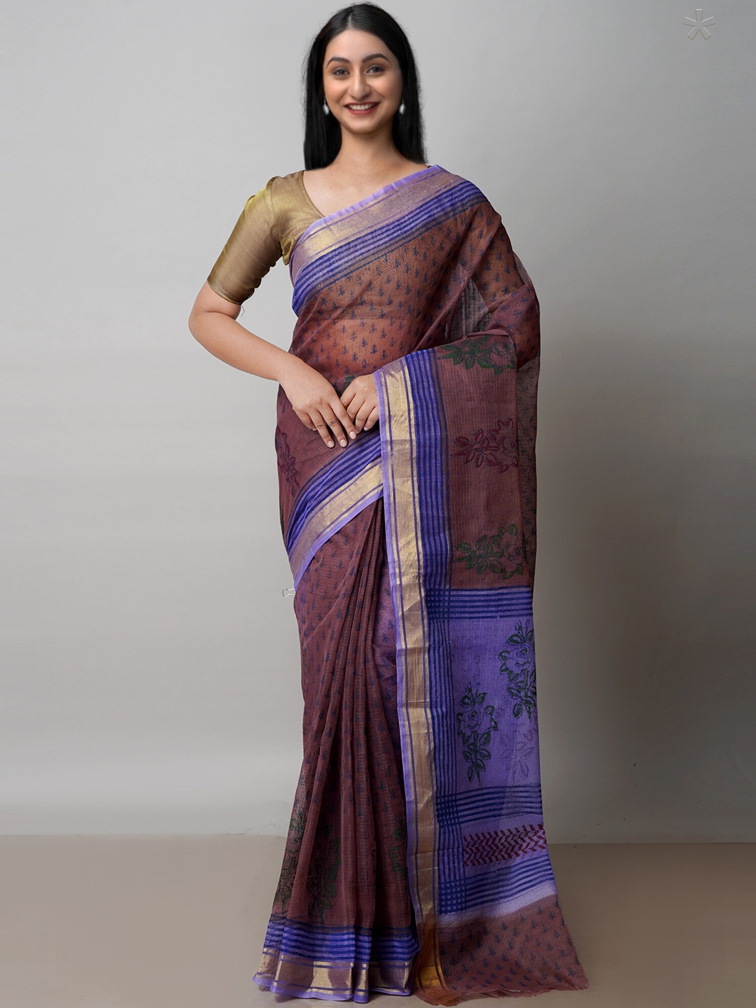

Unnati Silks Burgundy & Purple Ethnic Motifs Zari Pure Cotton Kota Saree