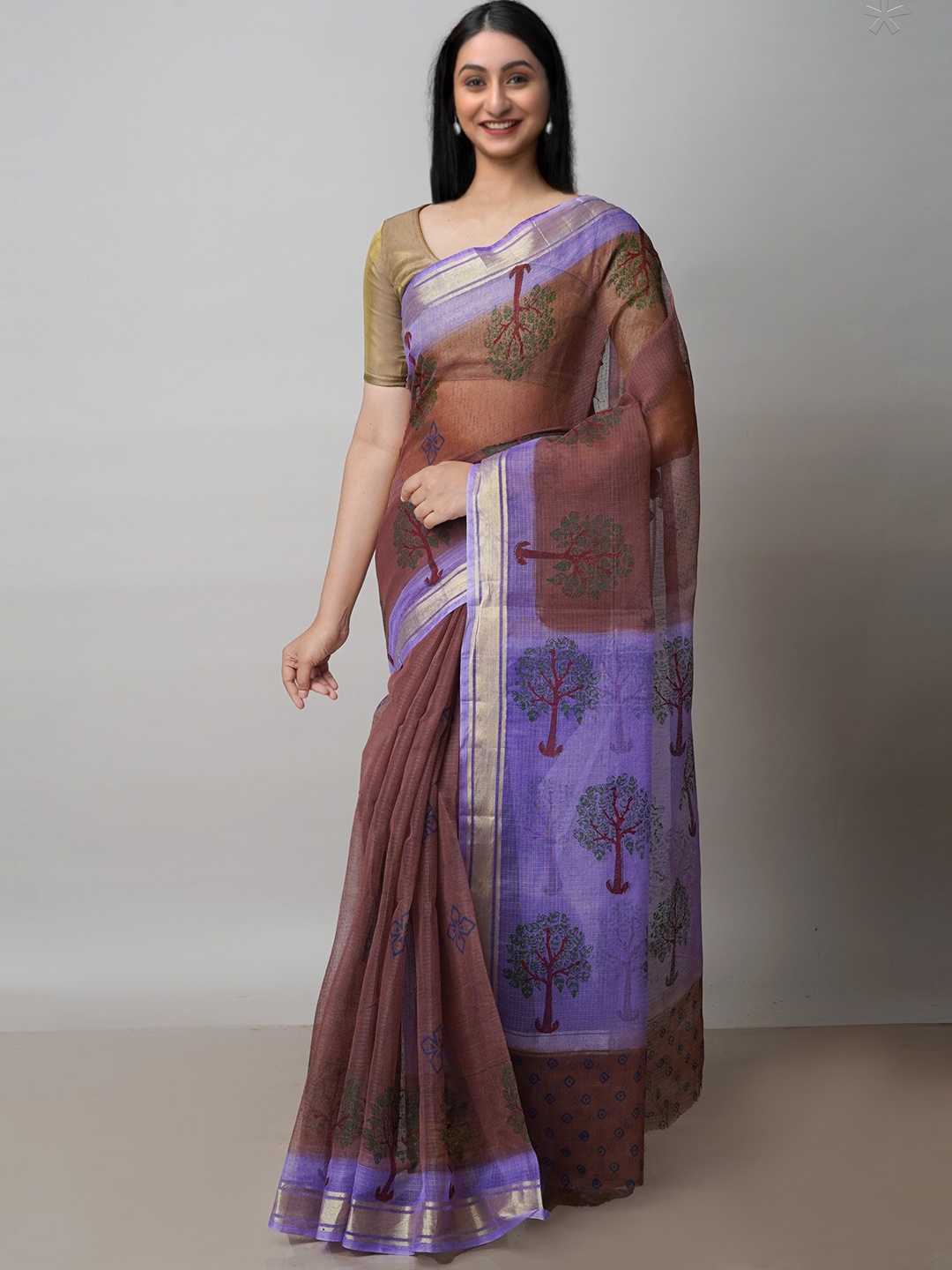 

Unnati Silks Burgundy & Brown Ethnic Motifs Zari Pure Cotton Handloom Kota Saree