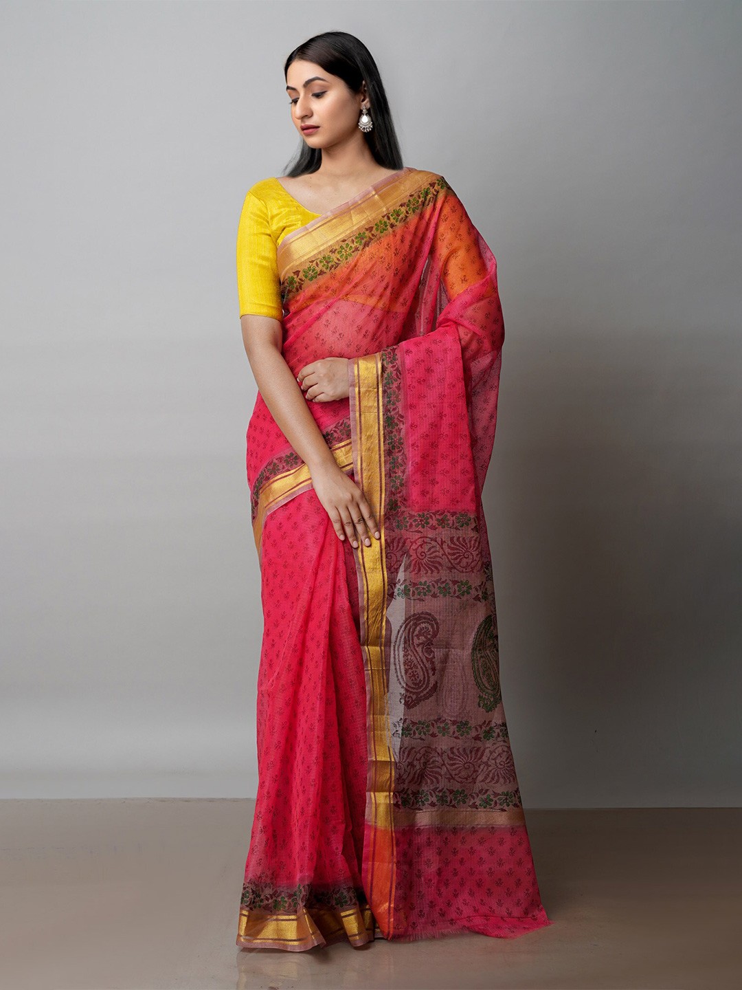 

Unnati Silks Red & Brown Ethnic Motifs Zari Pure Cotton Kota Saree